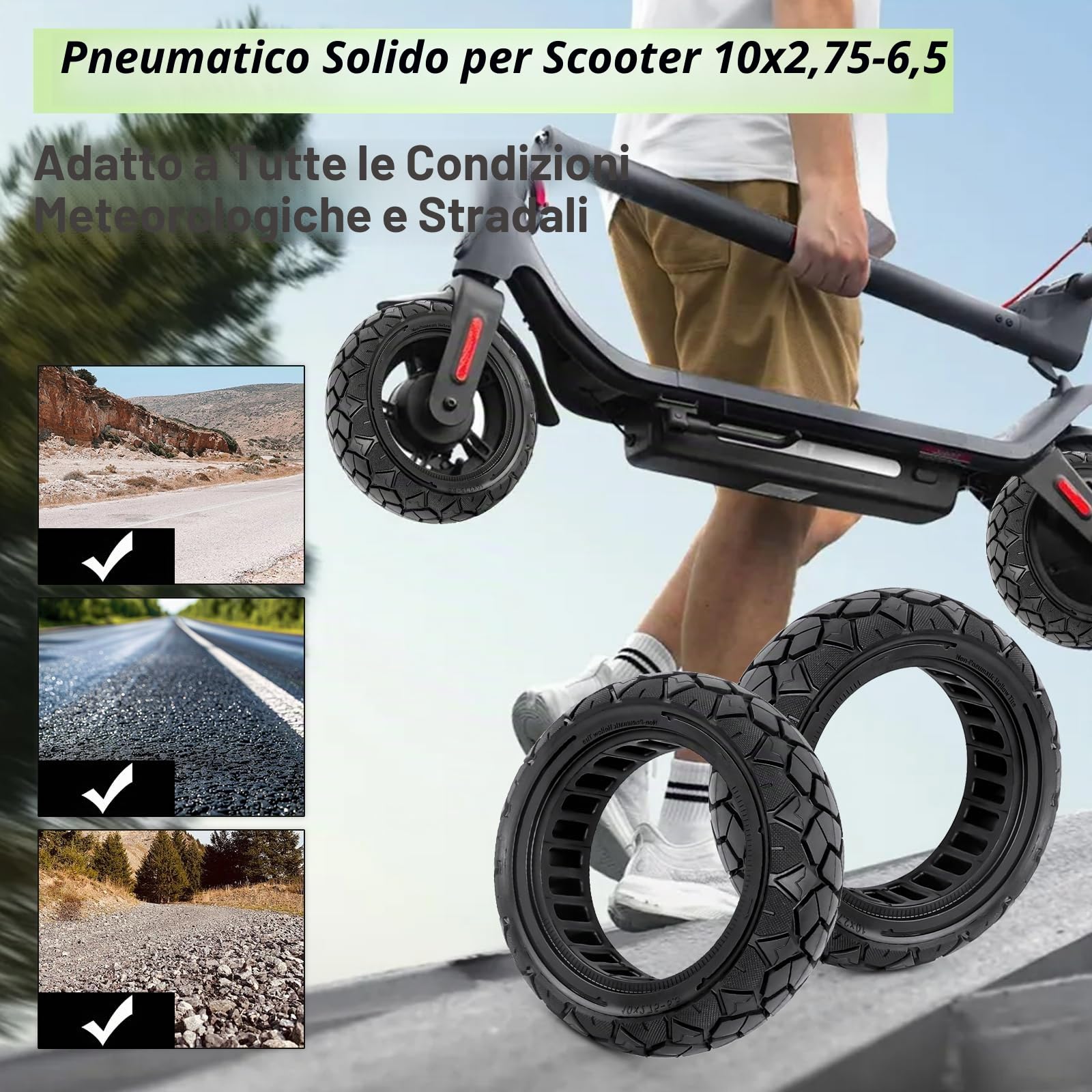 2x Pneumatici Pieni 10" 10x2,75-6.5, Ricambio Monopattino | Compatibili con Hiboy Max3, Dualtron 3, KuKirin G3 e Speedway 5, gomme antiforatura senza manutenzione