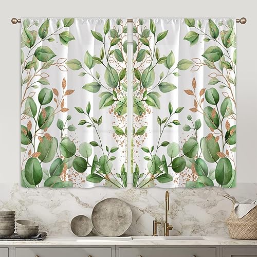 Miniatura 1 de HAIRUO Cortinas de cocina con bolsillo para barra de 27.5 pulgadas de ancho x 39 pulgadas de largo, juego de cortinas de cocina con estampado 3D de