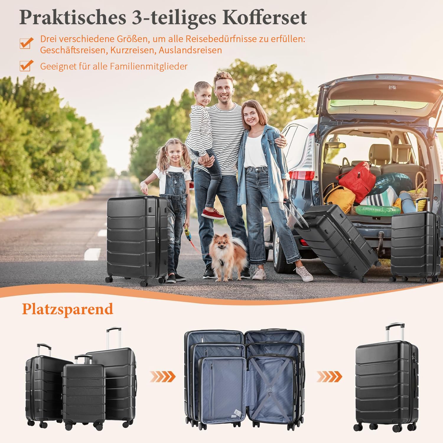 DUMOS 3tlg. Hartschalenkofferset Hard Shell Basic Hartschalenkoffer Trolley Koffer offerset Gepäck Reisekoffer Reisek Rollkoffer Schloss 4 Rollen Hartschale Teleskopgriff