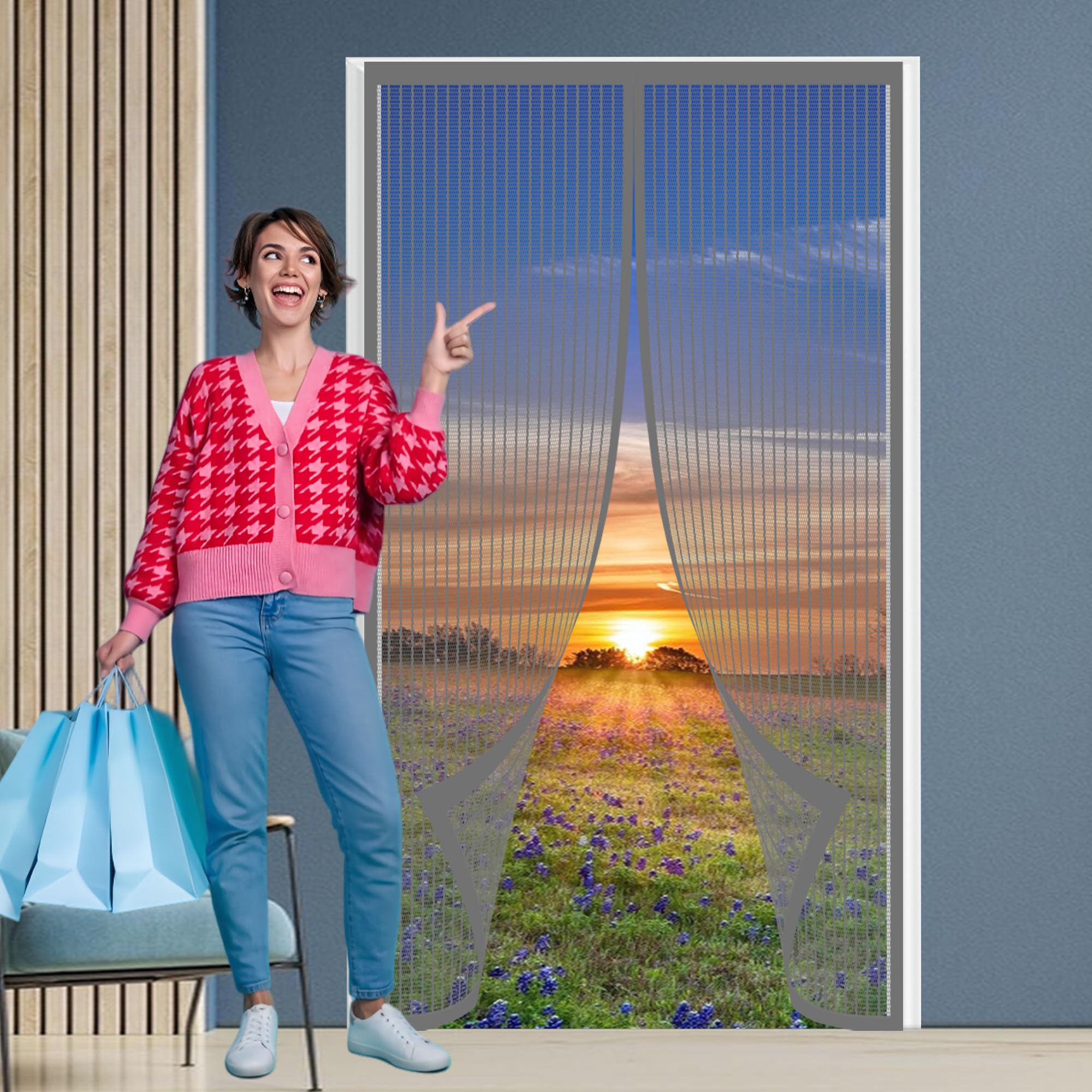 Moustiquaire porte magnétique sans percer pour stopper les insectes au salon