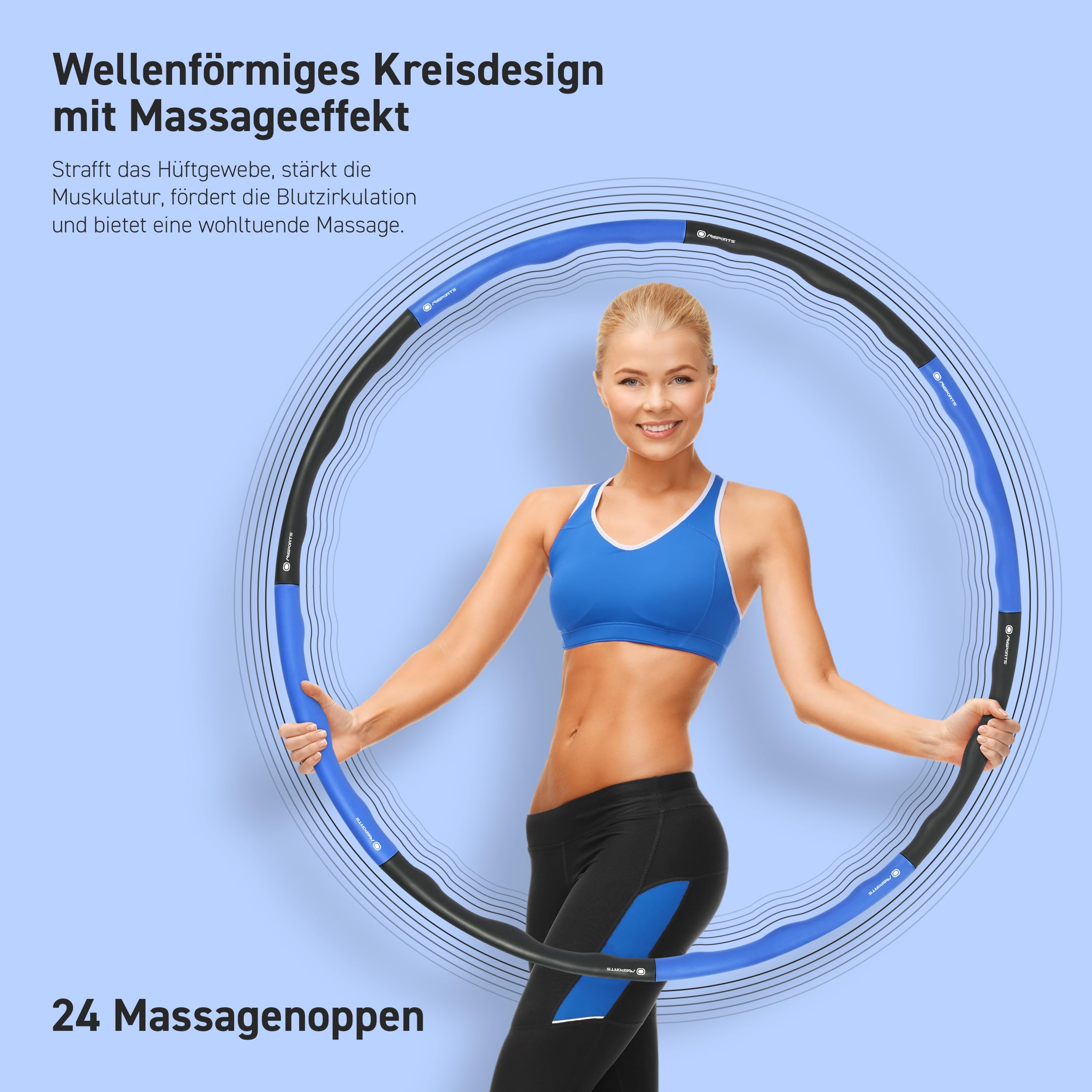 MSPORTS Hula Hoop Reifen Premium mit Schaumstoff und größenverstellbar, Fitness Hula Hoop zur Gewichtsreduktion, 6-8 Segmente Abnehmbarer Hoola Hoop Reifen Geeignet Für Fitness/Sport