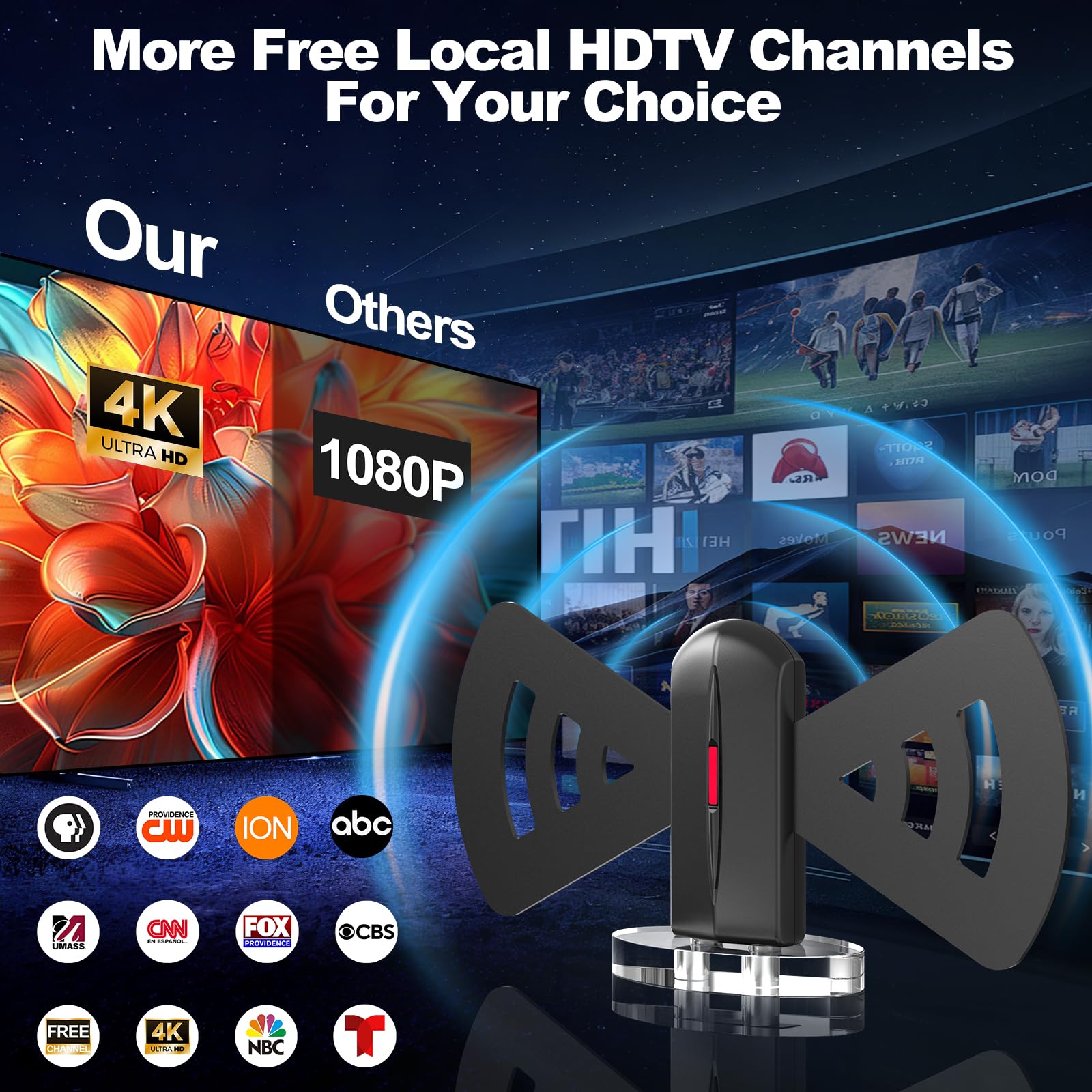 Antena de TV 2026 para Smart TV, antena digital de recepción de 360° de largo alcance con base magnética para canales locales en interiores y exteriores, soporta 4K 1080p, cable de 9.84 pies, fácil