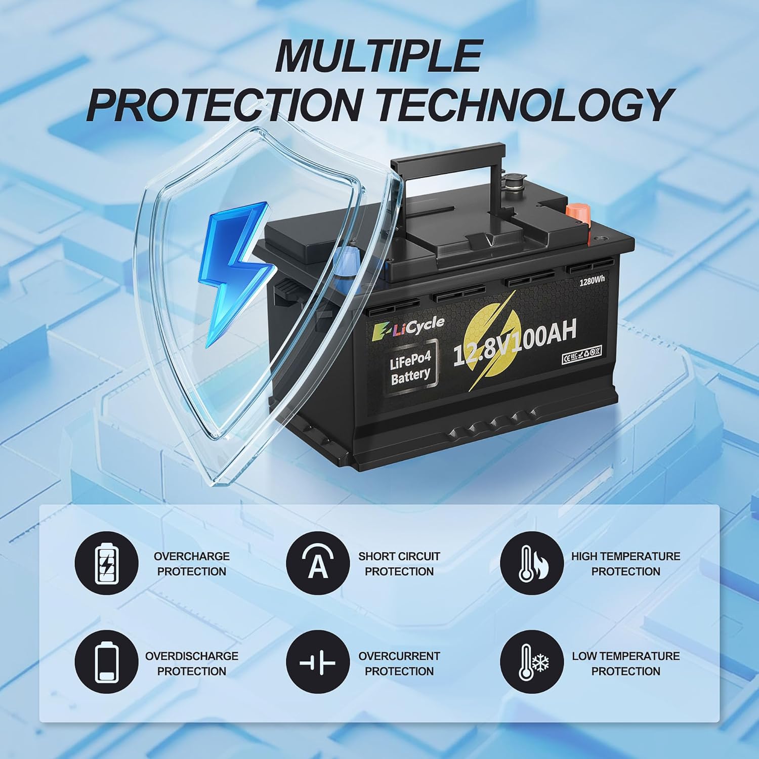 12V 100Ah LiFePO4 Battery, Lithium Battery with Built-in 100A BMS Features NTC and Low-Temperature Protection, 12 Volt Lithium Battery for Trolling Motor, RV, Grade A cell