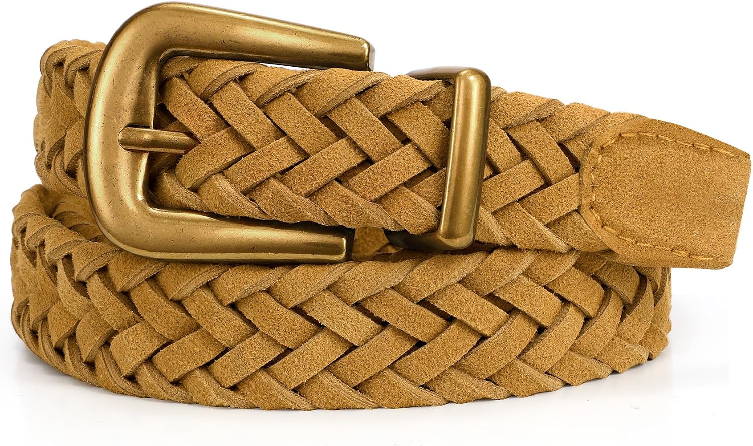 Women's Braided Suede Belt Soft Woven Waist Belt for women with Matte Gold Buckle for Jeans Pants Dresses