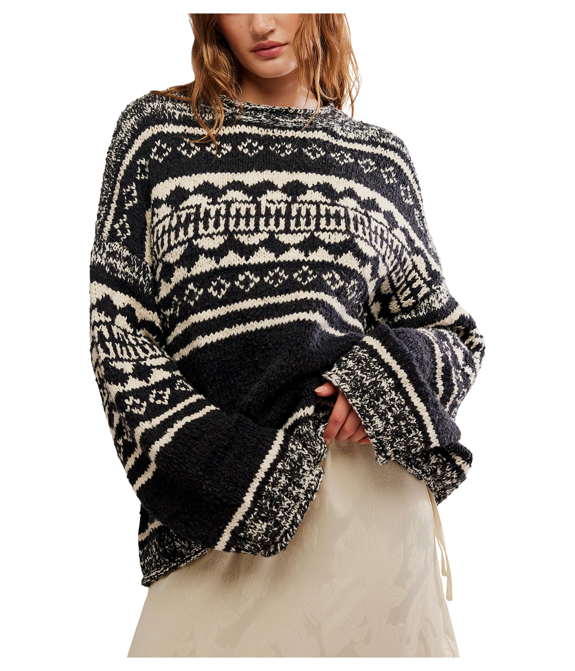 Free People Dani Pattern Sweater Black Combo Small