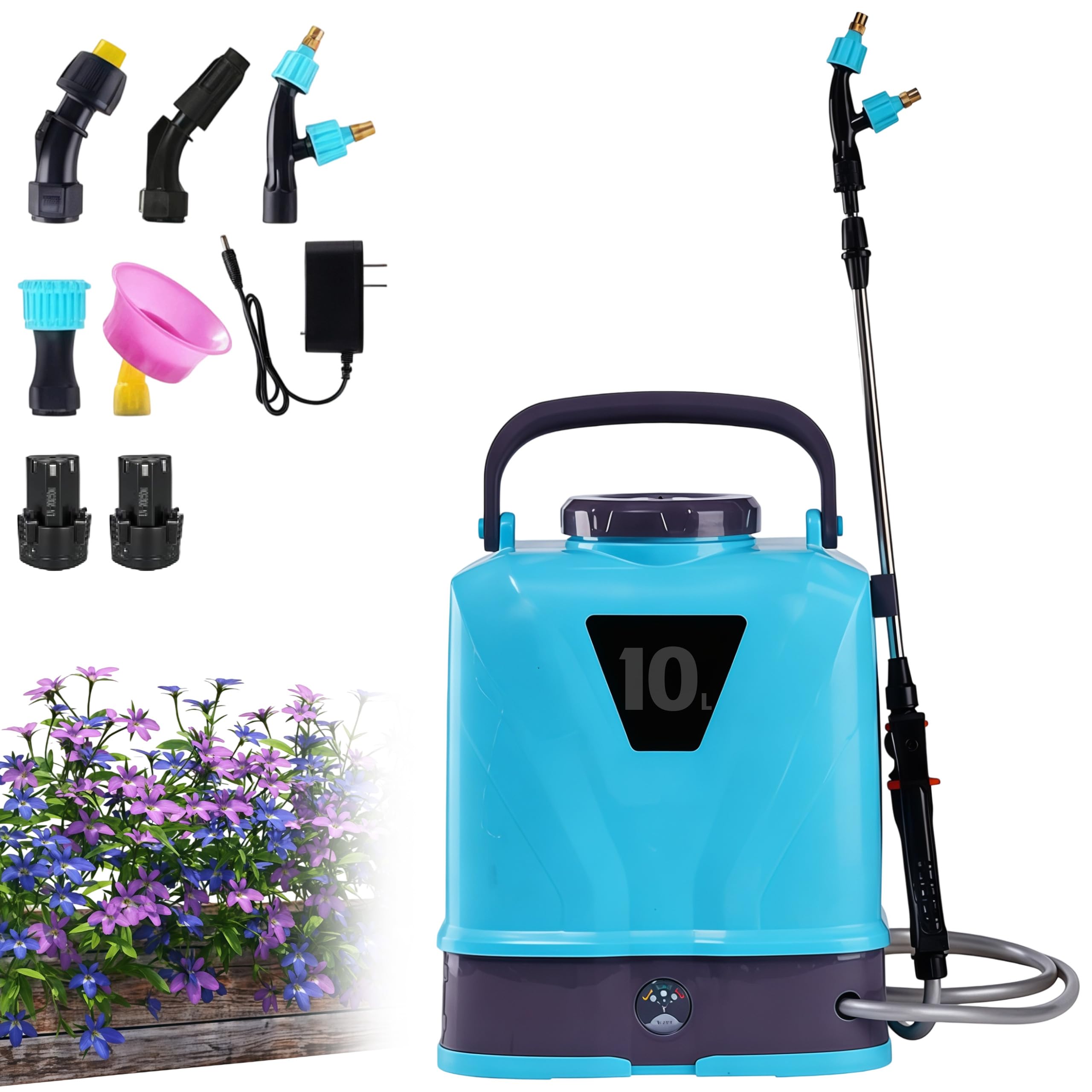 Pulverizador a Presión 10L, Sulfatadora Manual de Jardín | Boquilla Ajustable & Lanza de Acero Inoxidable, Bomba de Alta Presión para Tratamiento, Fumigación & Riego de Plantas