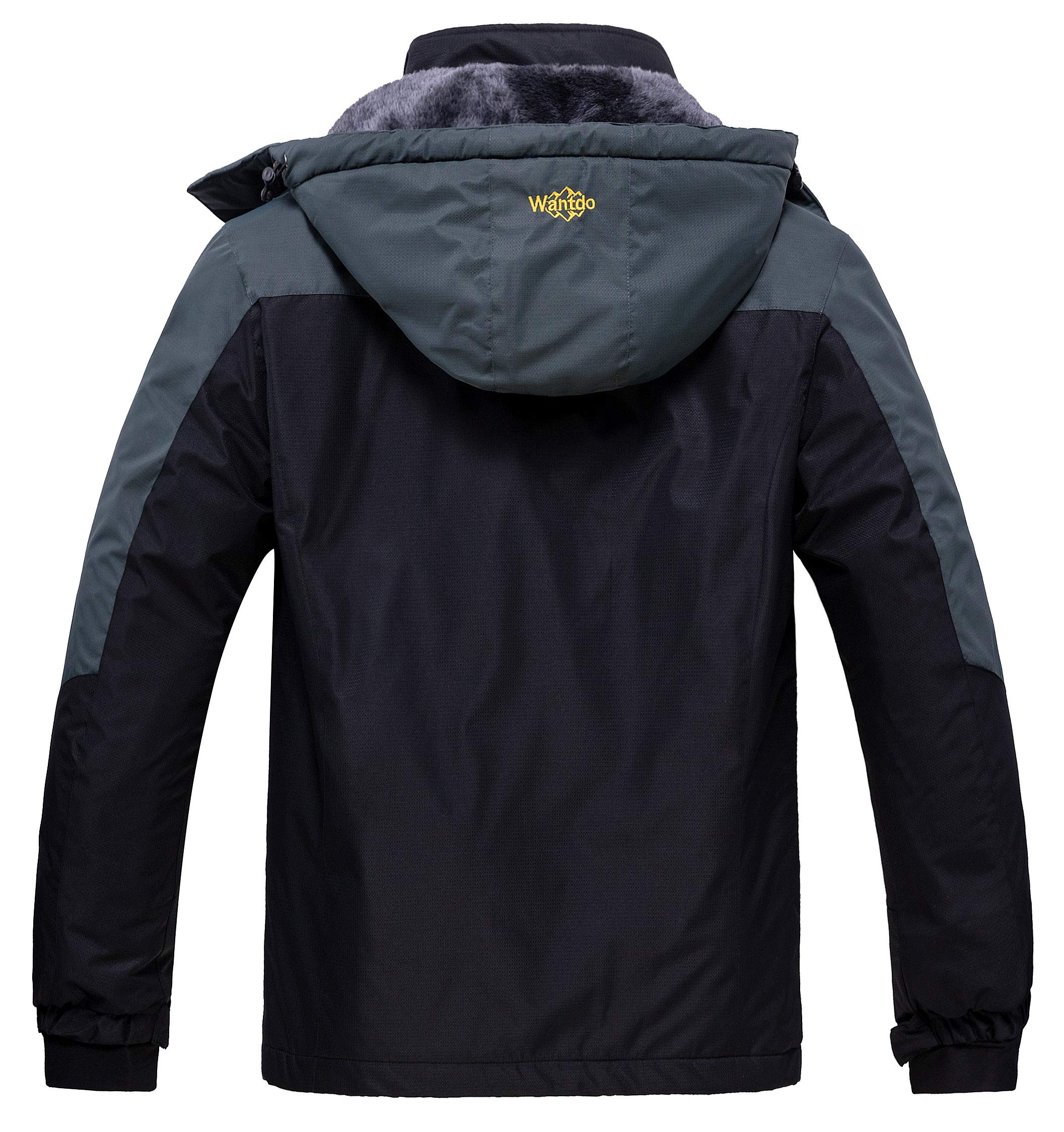 Wantdo Giacca da Sci Montagna Calda Invernale Parka da Neve Imbottita Cappotto da Snowboard in Pile Giubbotto con Cappuccio Impermeabile Uomo