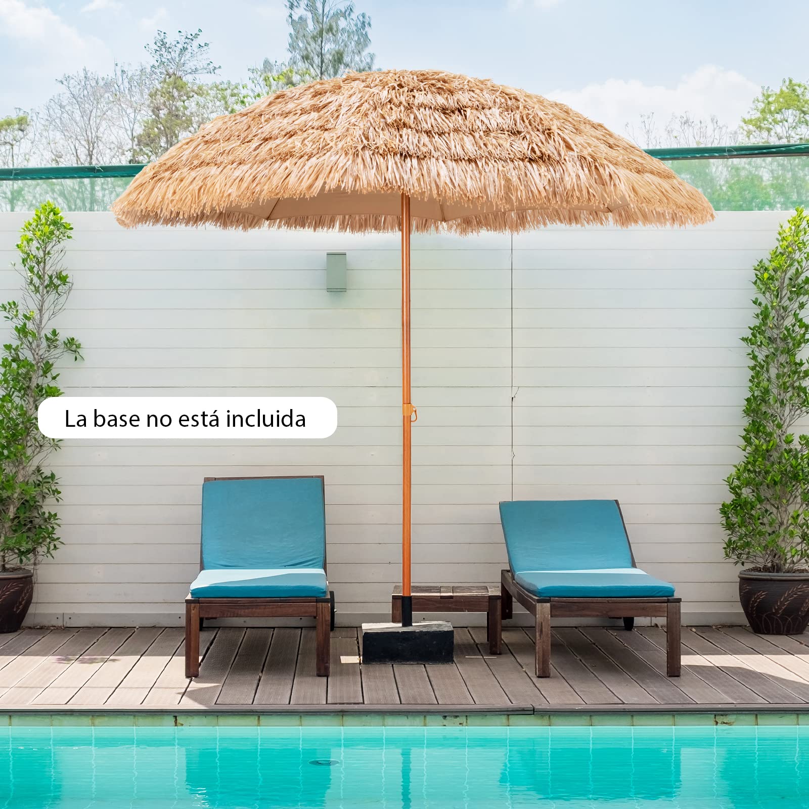 COSTWAY Sombrilla playa, Sombrilla Terraza Exterior con Apariencia de Paja y 8 Costillas, Sombrilla de Playa Inclinable y Plegable para Jardín, Parasol Exterior sin Base