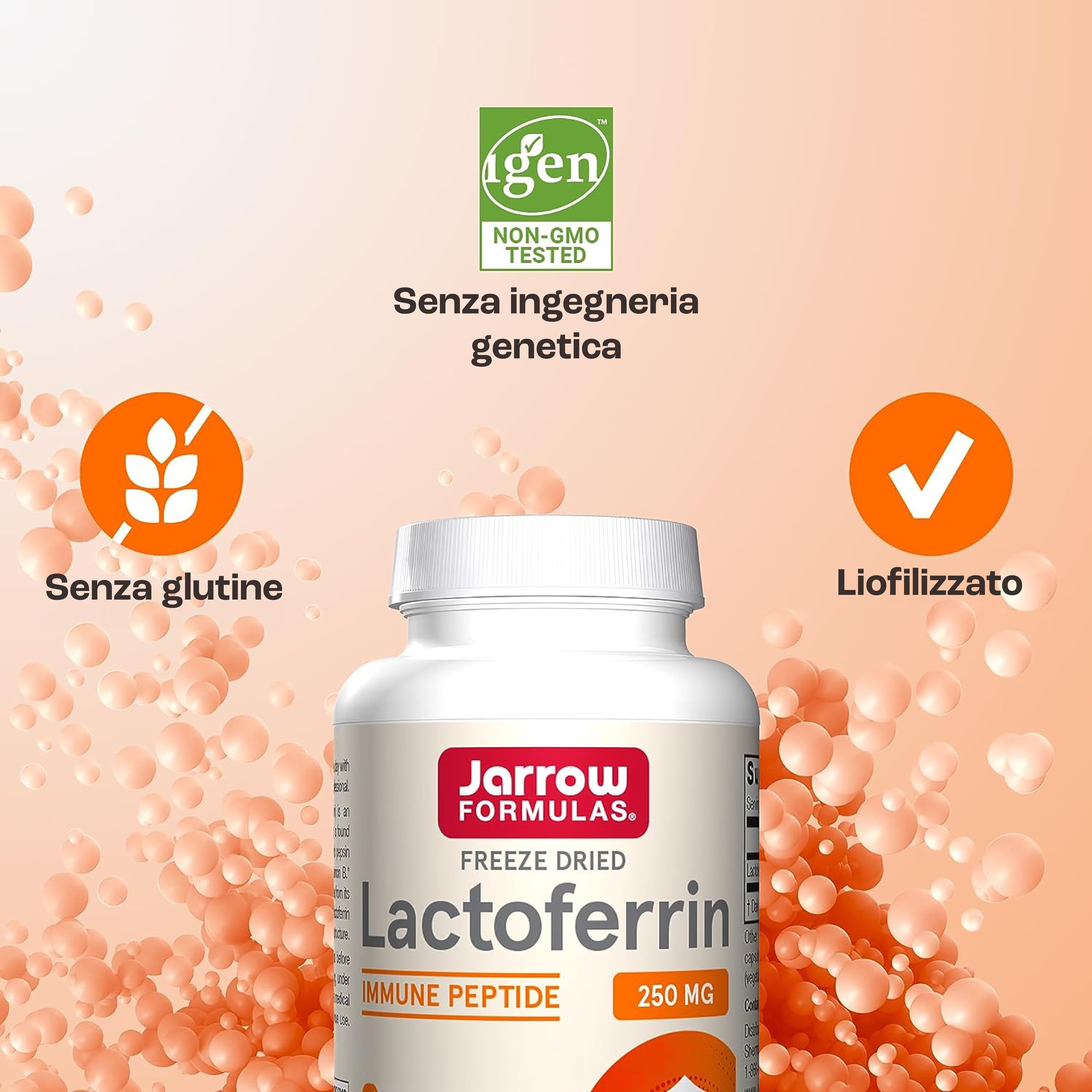 Jarrow Formulas, Lactoferrin (Apolactoferrina), 250mg, 60 Capsule, Testato in Laboratorio, Senza Soia, Senza Glutine, Non OGM