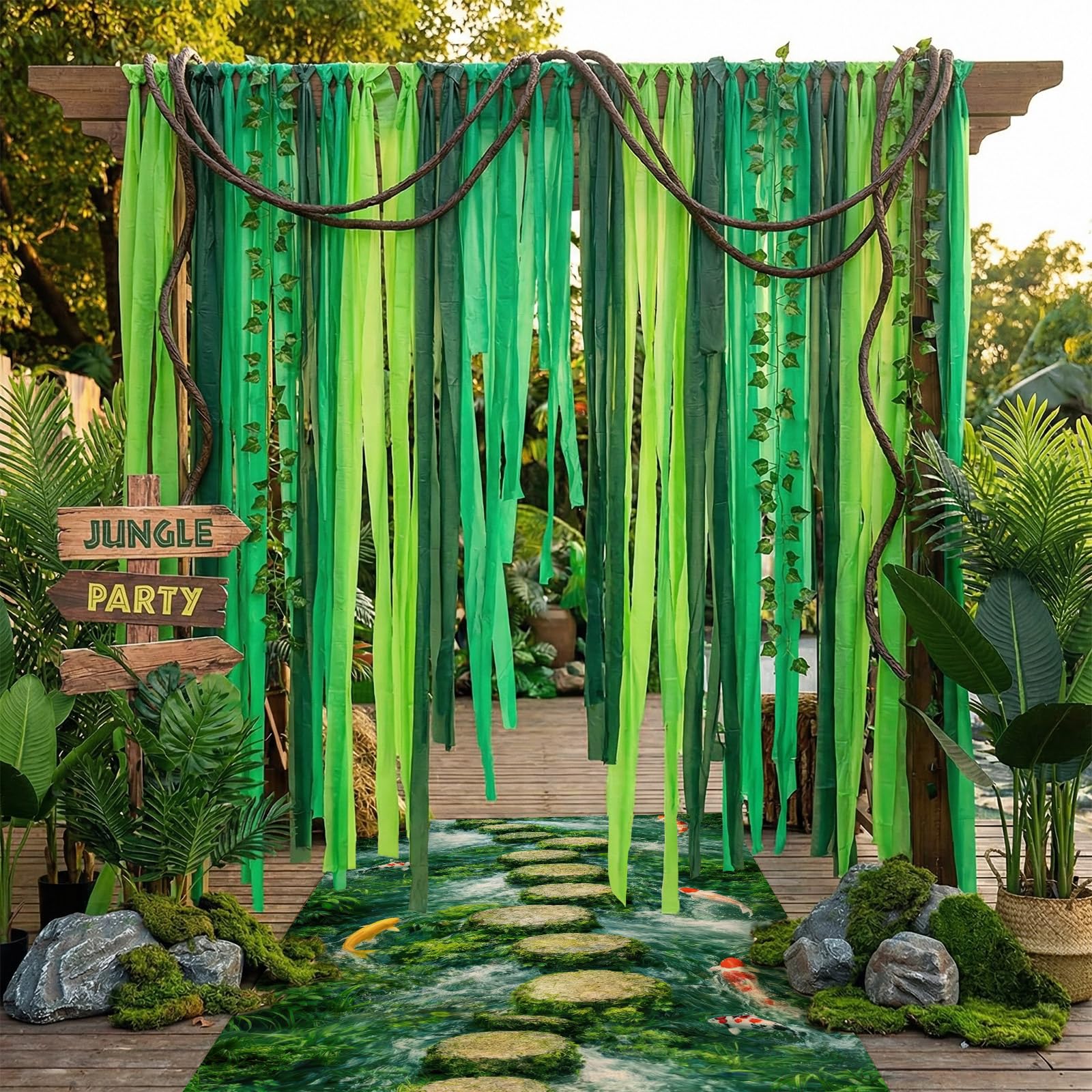 Dschungel-Party-Dekorationen, Safari, tropischer Regenwald, Dekoration, künstliche Reben, Blätter, Pothos, Reben, Dschungel, Bodenläufer, tropische Safari-Party-Dekoration für hawaiianischen