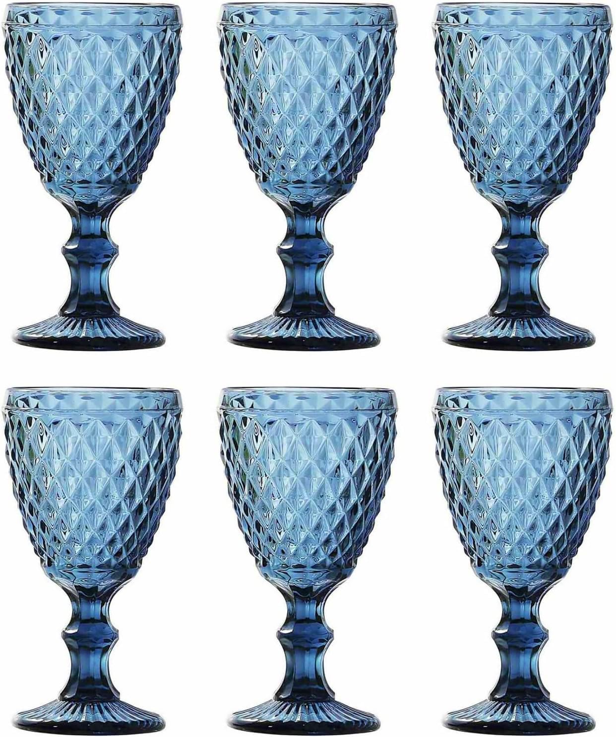 Verre à long drink bleu et verres à vin vintage gaufrés pour cocktail et eau