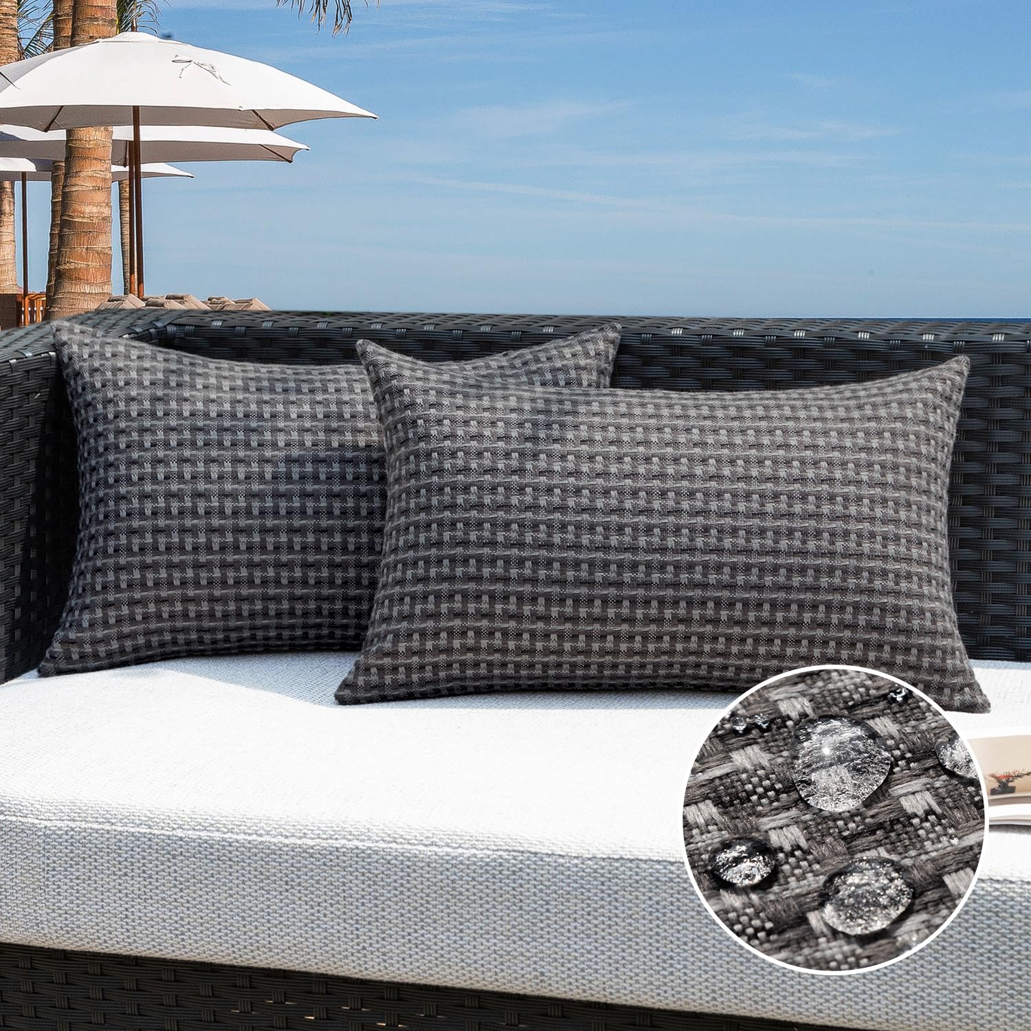 Photo 1 of Kevin Textile Outdoor Waterproof Pillow Covers 2 Pack - Dark Grey 12"x24"
