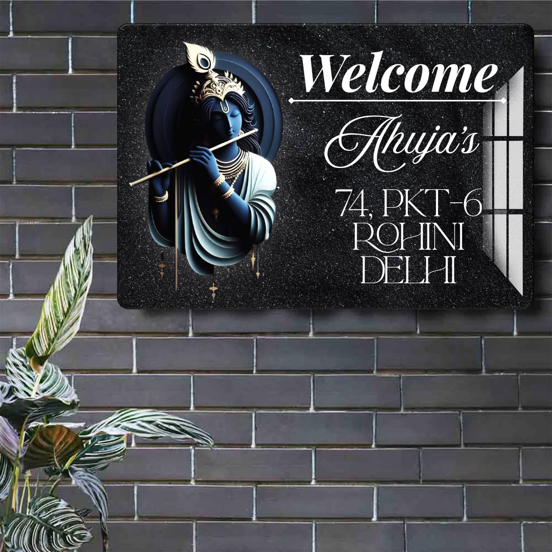 NEXEL Customized Acrylic Name Plate for Home Entrance, Flat, Bungalow Door name plate | Personalised House Address plate Rectangular Shape Glossy Finish fade proof & Water Proof Shree Krishna welcome-image-27