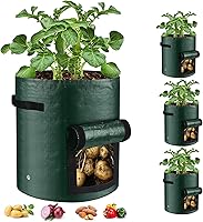 10 Gallon Potato Grow Bags 3-Pack - Heavy Duty PE Fabric Pots with Viewing Flap & Handles, Green 17.7x13.8" for Potatoes, Tomatoes, Veggies