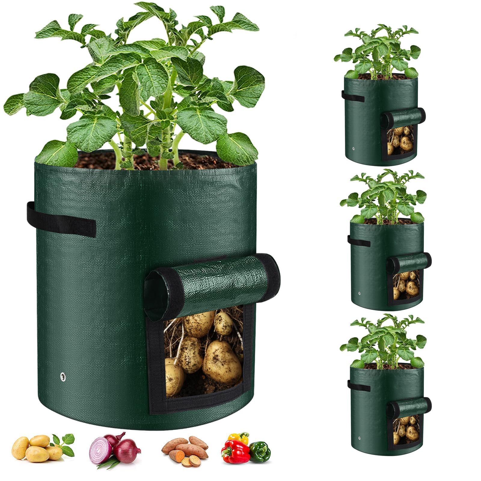 Bolsas de cultivo de 10 galones, bolsa de cultivo de patatas de 10 galones con solapa, macetas de tela de galón, bolsas de cultivo de patatas con palas y rastrillo de mano, bolsas de cultivo de