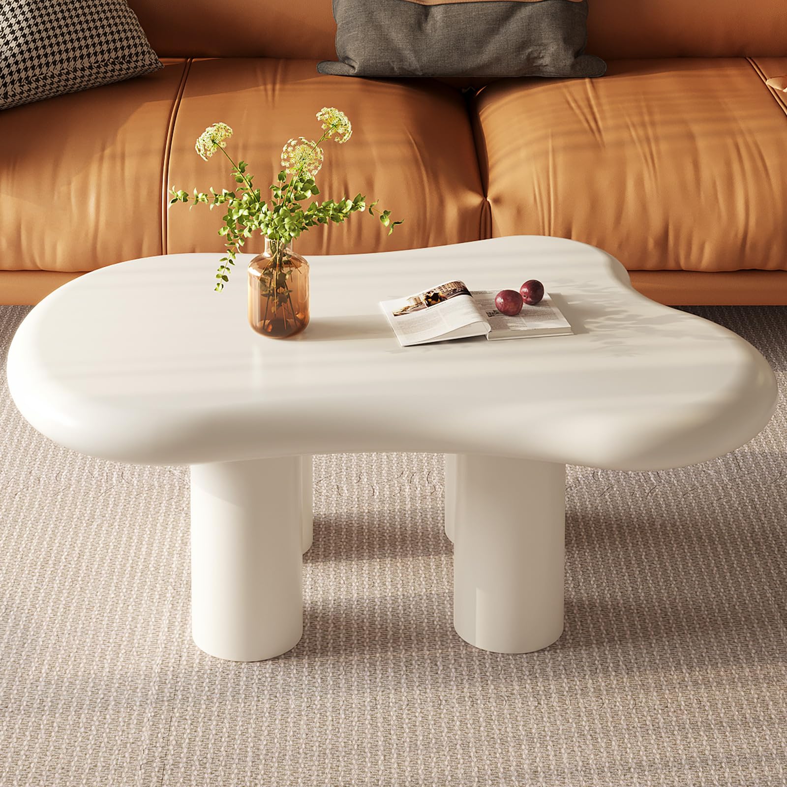 Guyii Weißer Kaffeetisch, Teetisch, Couchtisch, Sofatisch, Wohnzimmereinrichtung – Cremefarbener Cloud-Design Tisch in moderner Wolkenform für Wohnzimmer