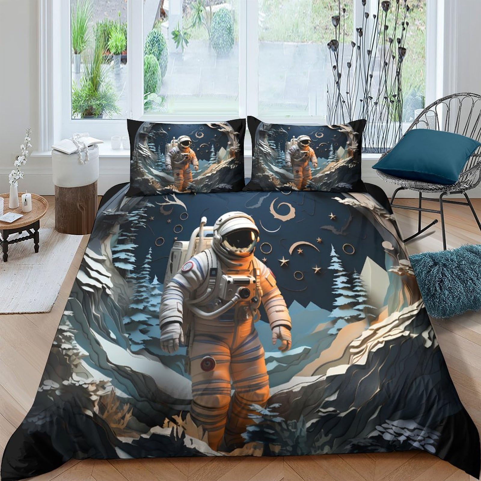 Ctjqhvkz Style-2 3D Printed Astronaut Space Fitted Sheet Microfiber Soft Breathable Galaxy Bed Cover For Bedroom Dorm Decor Single（135X200cm）