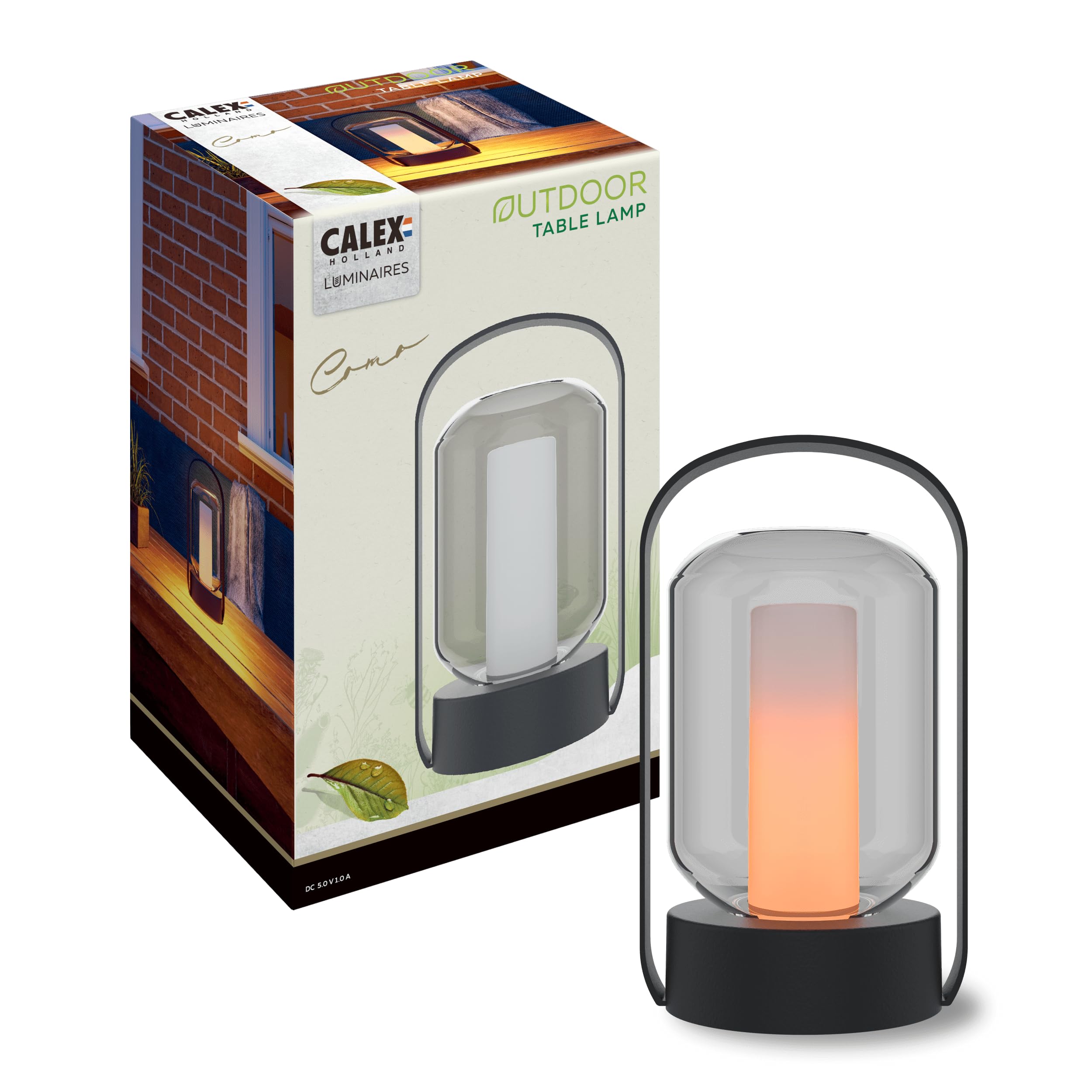 CALEX Lampe de Table Como Rechargeable, Sans Fil, Blanc Effet Flamme, IP54, Batterie, Tactile, Déco Jardin/Salon, Noir