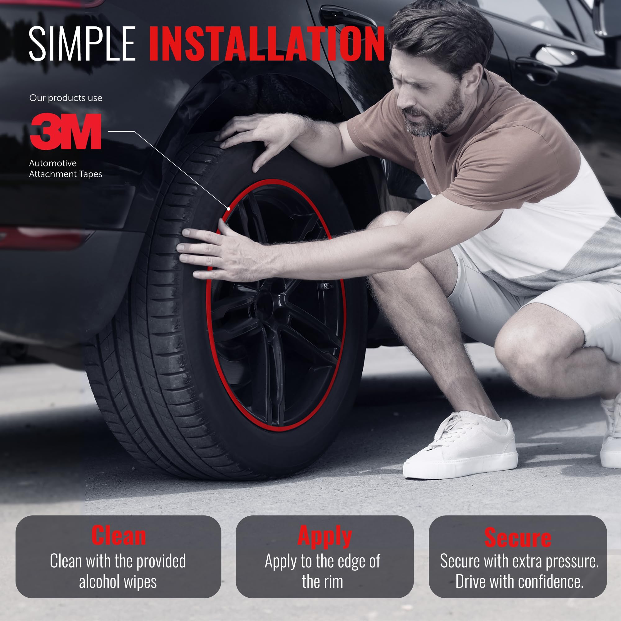 RIMiQ PROTECTiQ Universal Wheel Protection - 1/4" Trim Easy to Apply with Automotive 3M Tape. 6 Colors Made in USA - Fits Up to 24" Rims - Including Tesla - Red