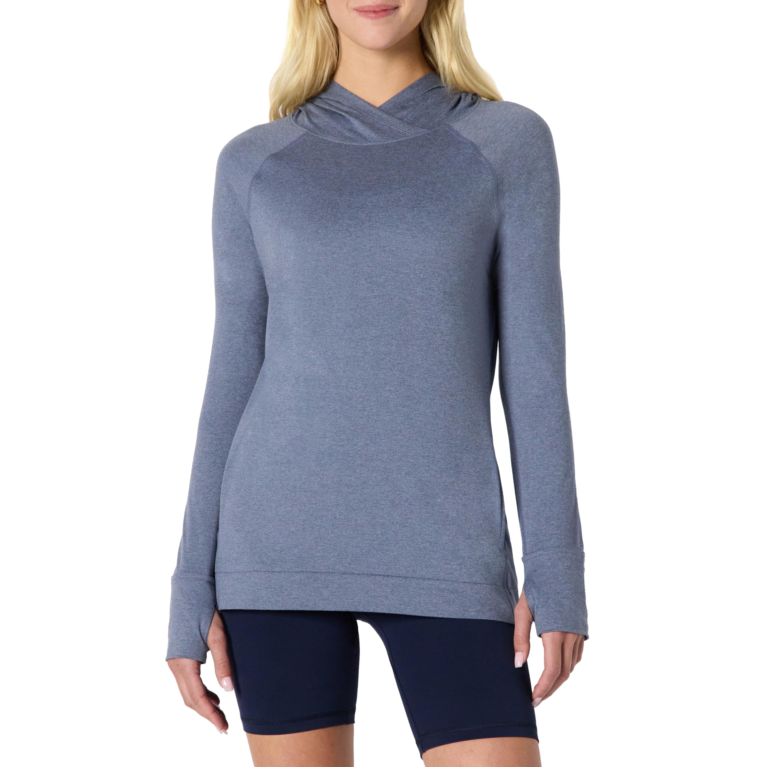 Amazon Essentials Damen Langarm-Sportshirt, Leichtes Weiches Funktions-Pullover-Hoodie-Top fürs Training, Schiefer Space-dye, S
