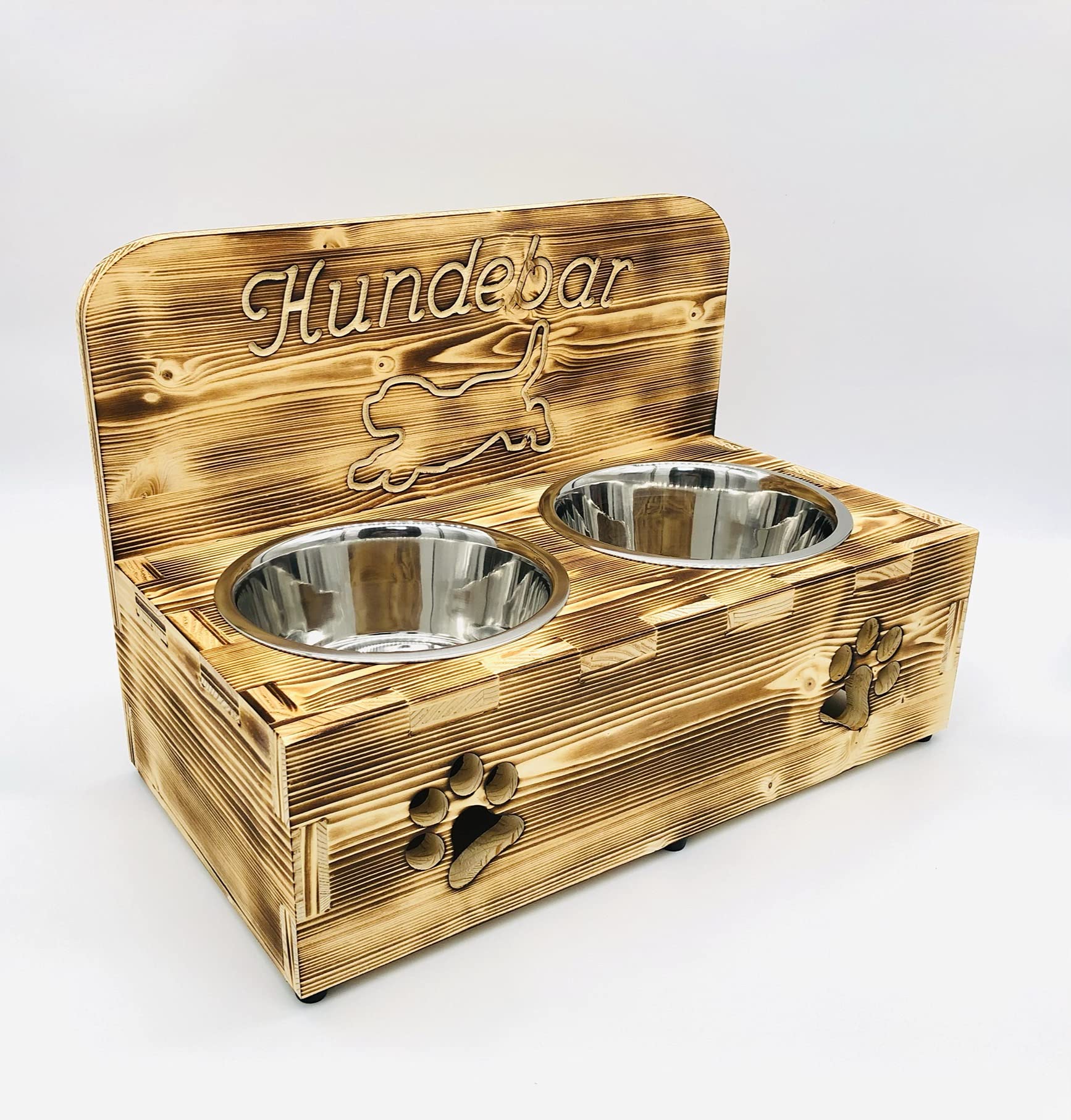 Hundebar XL 2x1600mL Futterhöhe 16cm für Mittlere bis große Hunde wie Puggle F1, Australian Shepherd, Beagle etc. rutschfest mit Spritzschutz Rückwand