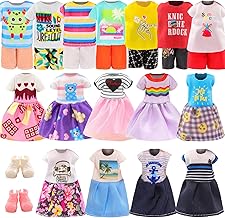 Miunana 7 Kleidung Schuhe für 6 Zoll/ 15 cm Puppen = 3 Kleider 2 Kleidung Outfits 2 Schuhe für Puppen