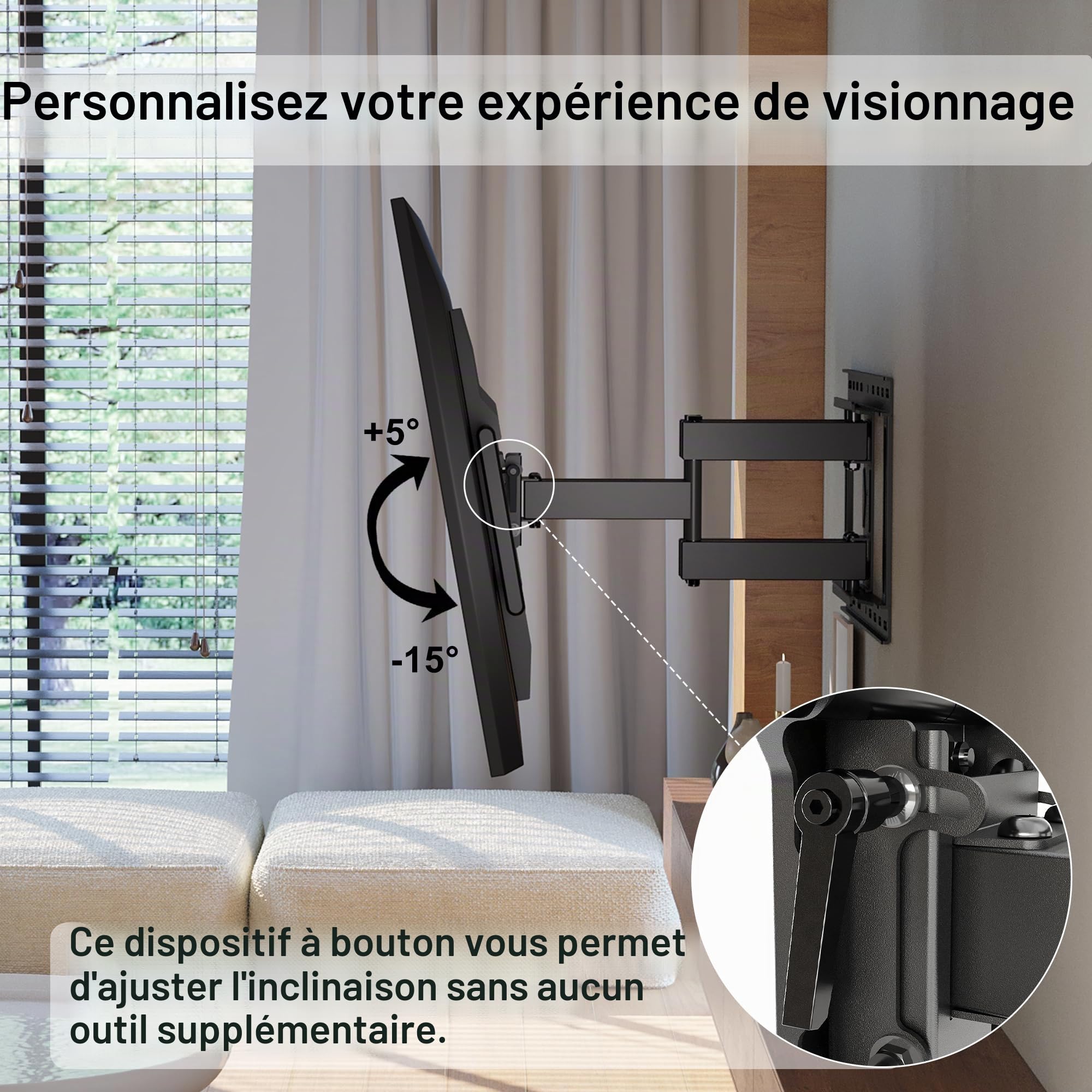 BONTEC Support TV Mural Articulé 37-85 Pouces, Support Mural TV Pivotant Inclinable, Bras Double 68-420mm, Jusqu’à 60kg, VESA 200x100-600x400, pour Écran Plat ou Incurvé