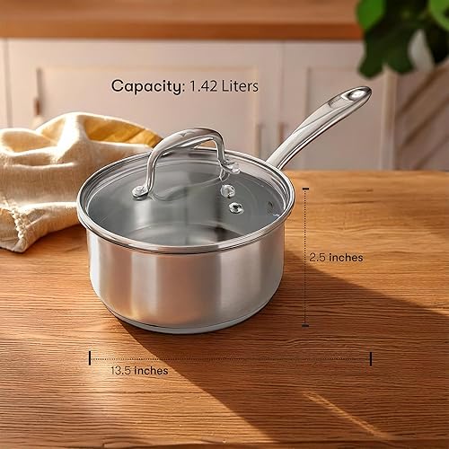 Miniatura 2 de Concentrix - Cacerola de acero inoxidable, olla de 1.5 cuartos de galón, color plateado
