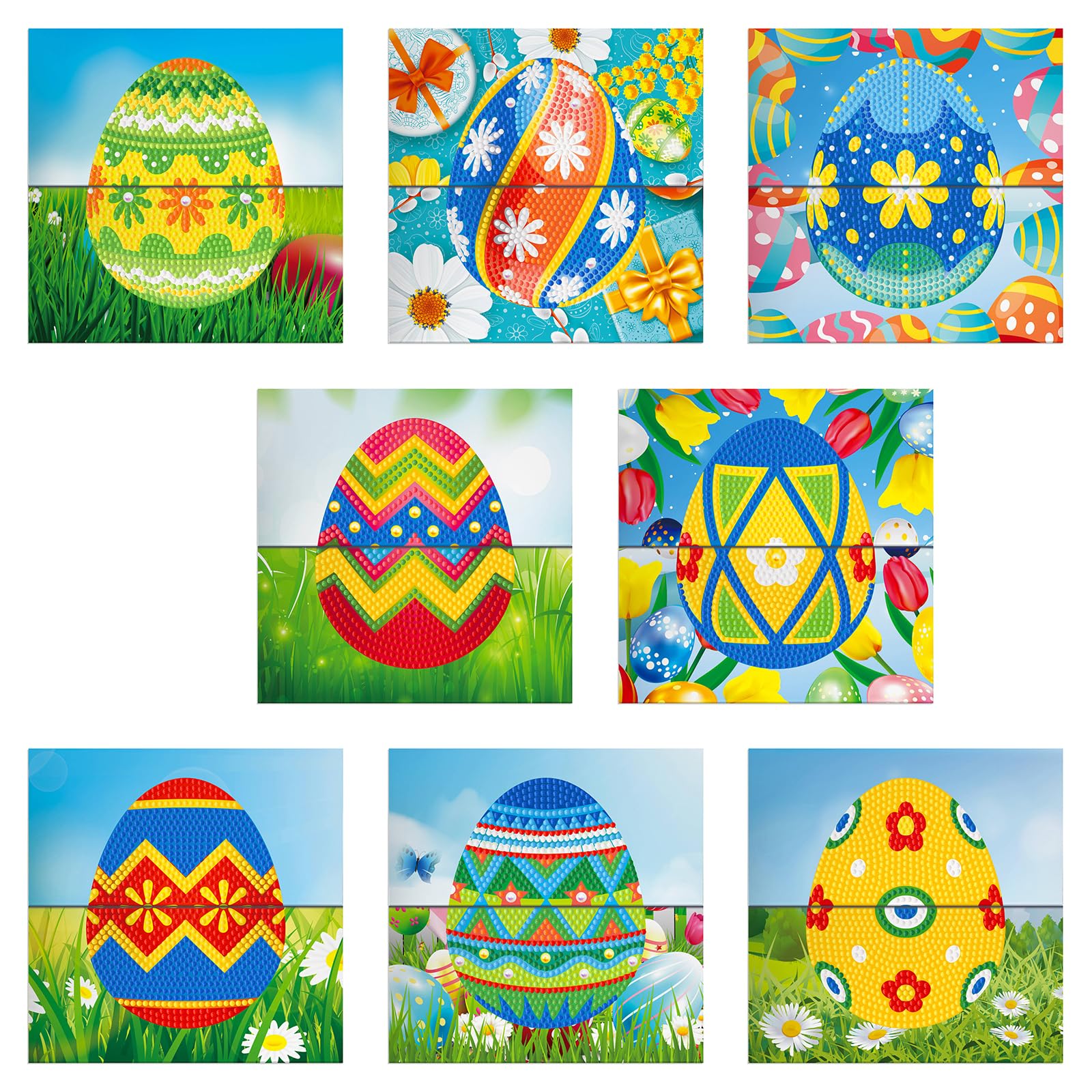 POETRYDRAW 8PCS Easter Egg DIY Diamond Art Painting Greeting Card Kits with Envelopes Diamond Art Greeting Cards Diamond Art Cards Kits for Adults DIY Crafts Family Friend Gifts (Easter Egg)