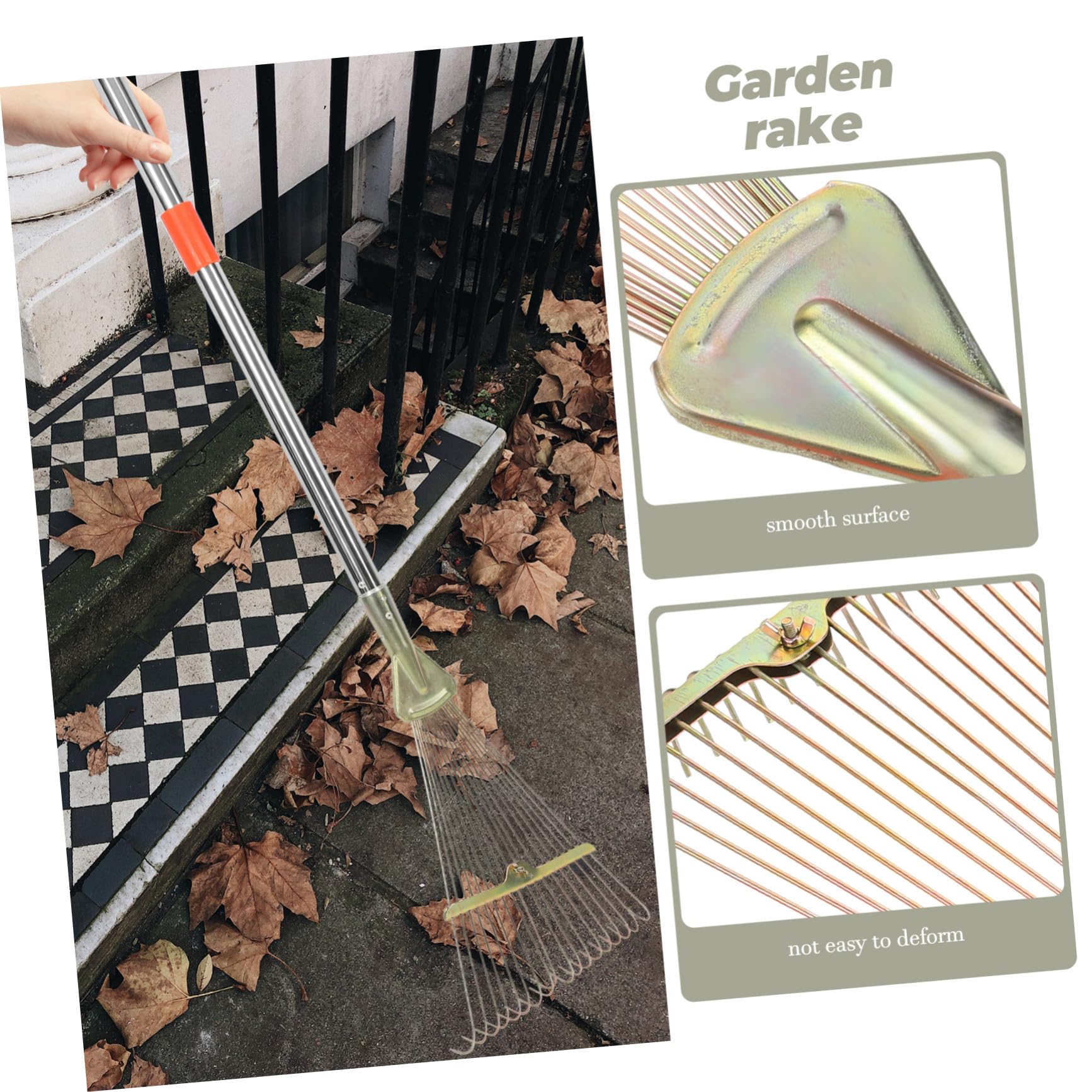 SUPVOX Rastrillo de Hojas para Césped 18 Dientes de Acero Inoxidable, Herramienta Portátil y Retráctil Adecuado para Jardinería en Casa y Exteriores