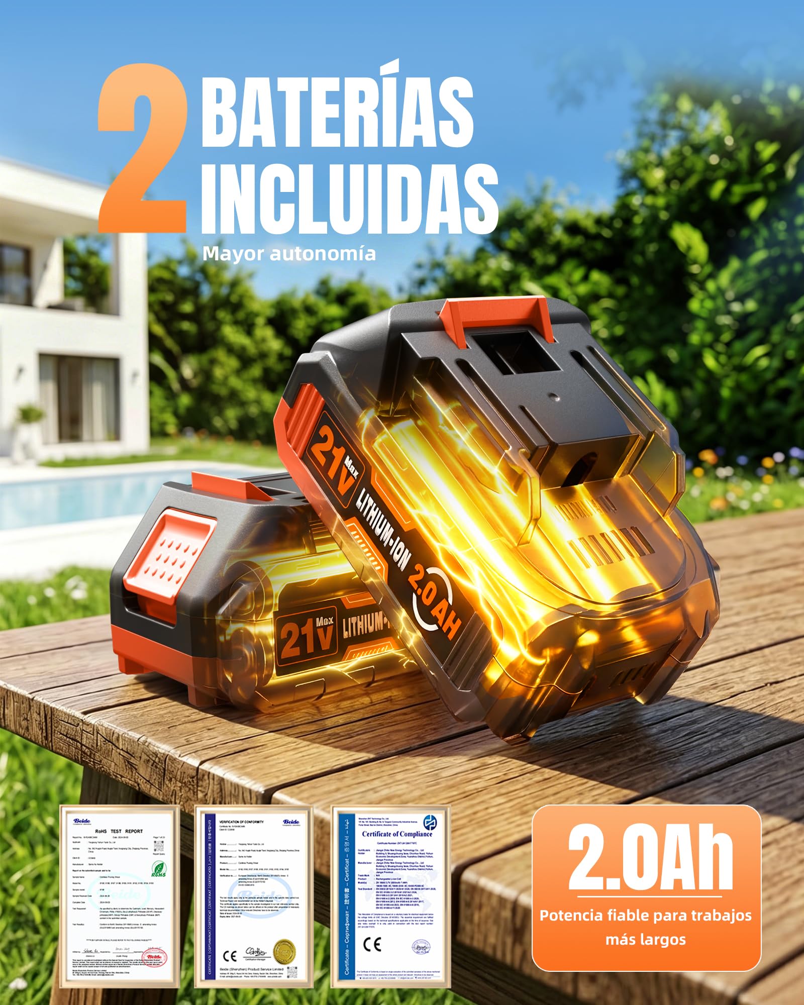 Tijeras de Podar Electricas 40mm con 2 Baterías 2,0 Ah, Motor Brushless 600W, Hoja SK5, Pantalla LED, Doble Seguridad, Mayor Autonomía para Trabajo Continuo Profesionales Eléctricas Tesoura