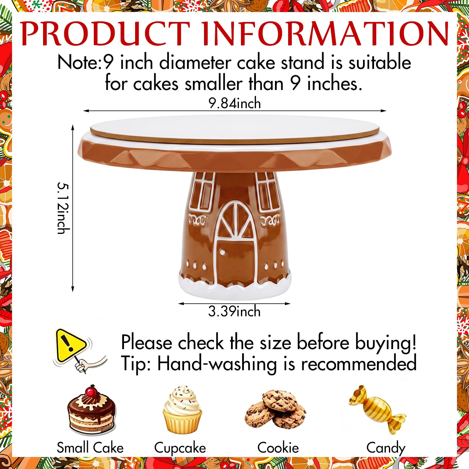 FillTouch Présentoir à gâteau de Noël en forme de maison en pain d'épices de 25,4 cm - Plateau de présentation à dessert en bois pour fête, dessert, fruits, hiver, mariage, anniversaire, décoration de