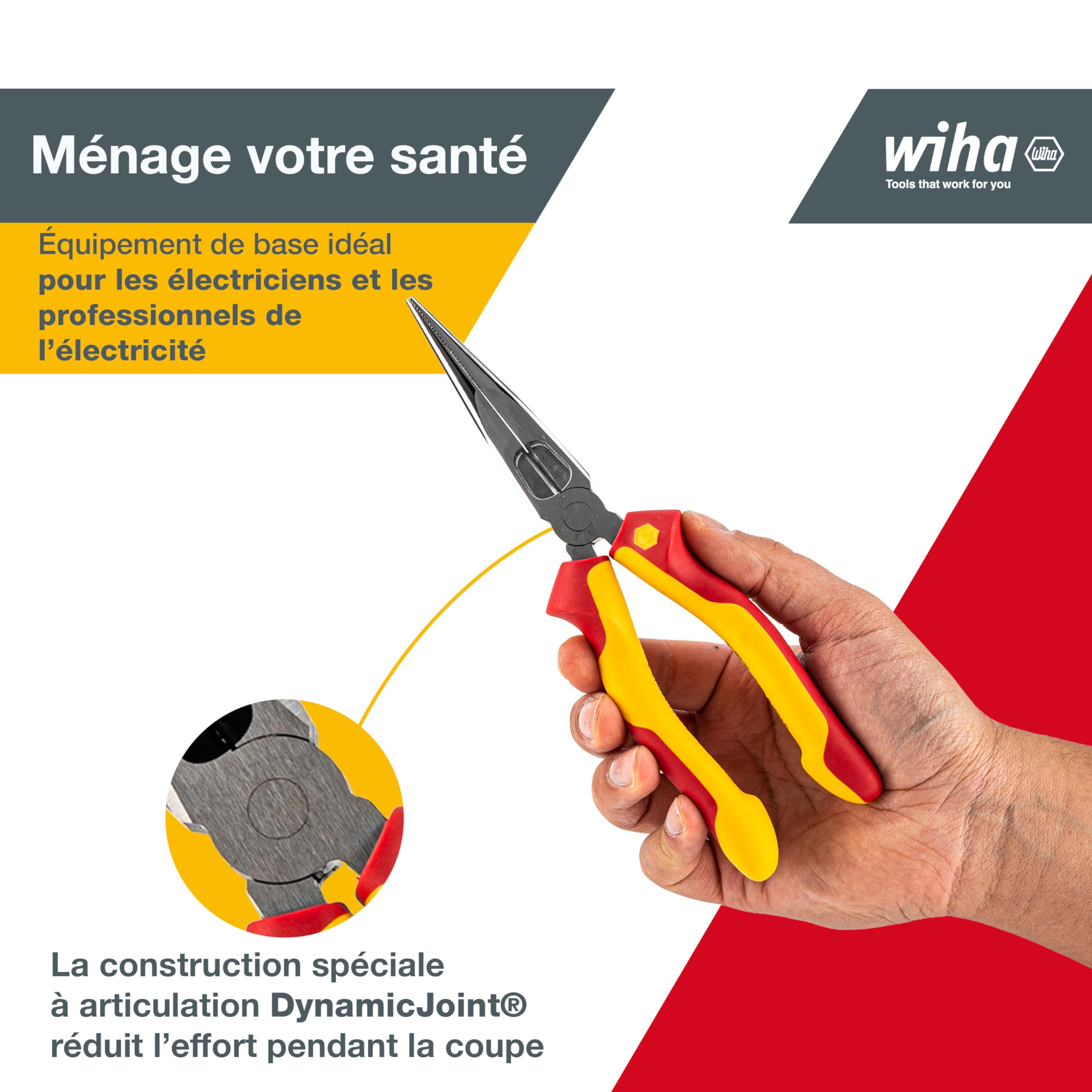 Wiha Z 05 0 06 Pince demi-ronde Professionnelle à tête droite isolée 200 mm avec Coupe-fils
