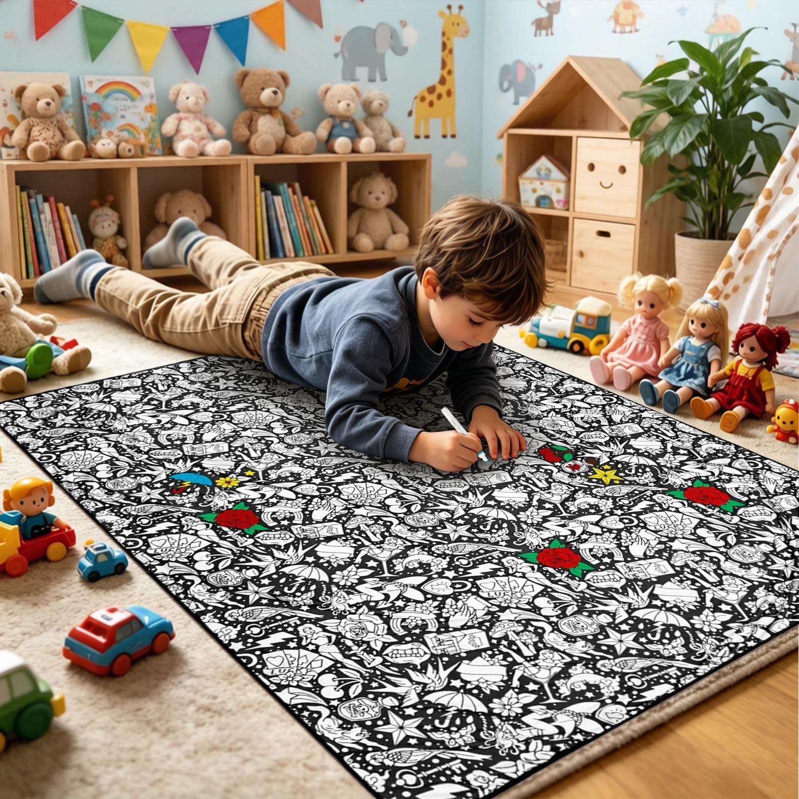 Coperte da colorare per adulti, Coperta colorata con pennarelli con 24 pennarelli, 59,06 × 45,28 pollici Coperta lavabile e riutilizzabile per adulti, bambini, artigianato fai-da-te, viaggi, auto