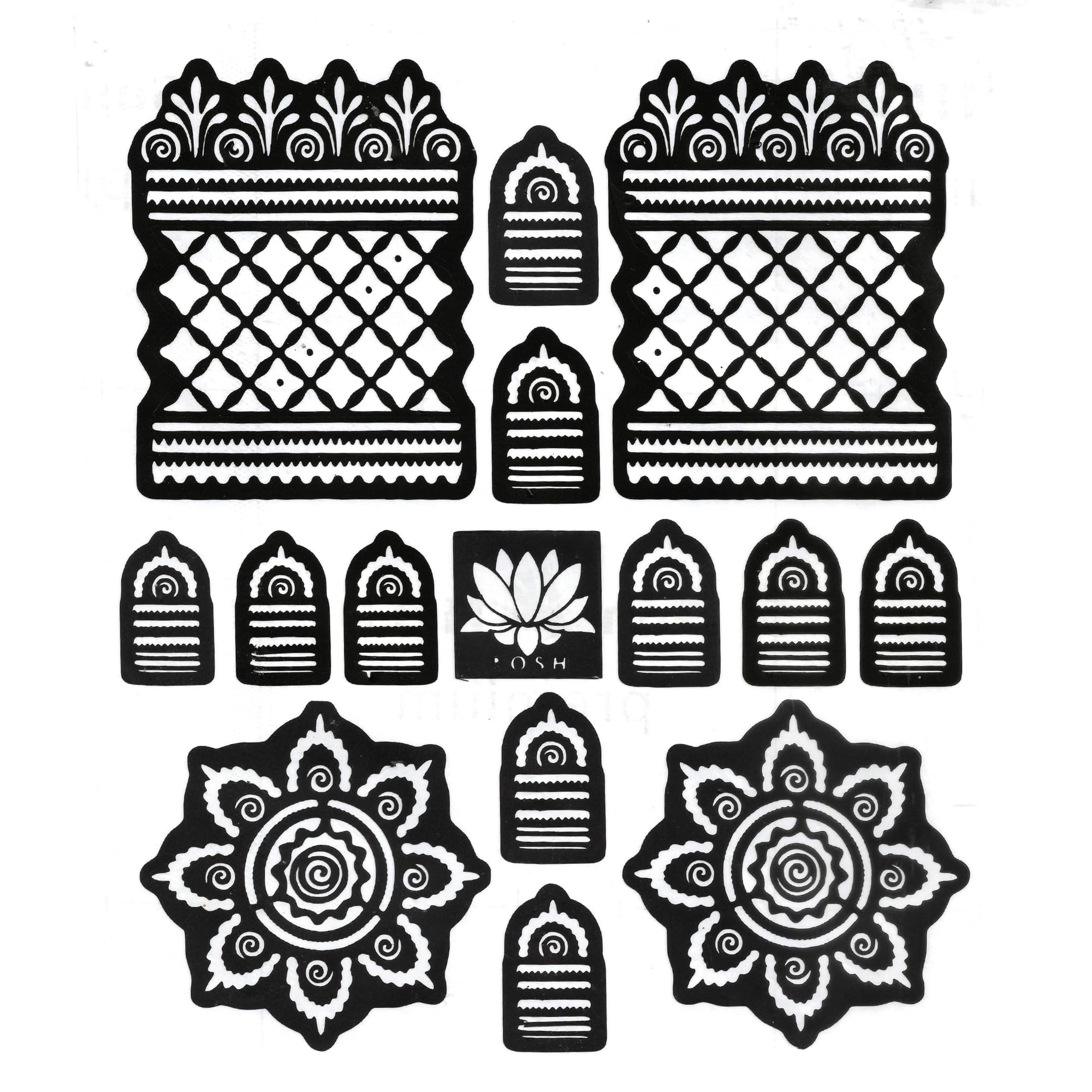 Mandala Mehndi Stencil | Reusable Henna Tattoo Stencil Set | Wrist Band, Finger & Round Mehendi Design Template | Easy Apply DIY Mehndi Sticker-image-9