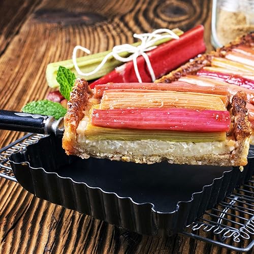 Miniatura 6 de Boao 3 sartenes rectangulares para quiche de 14, 10 y 4 pulgadas, antiadherentes, con parte inferior suelta extraíble, bordes acanalados para tartas