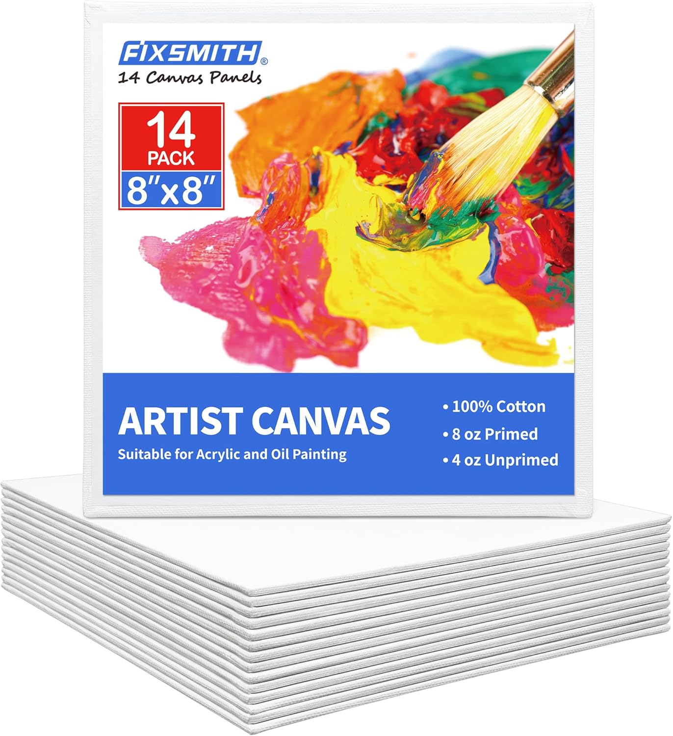 FIXSMITH Canvases for Painting 14 Pack - 8 x 8 Inch Painting Canvas ...