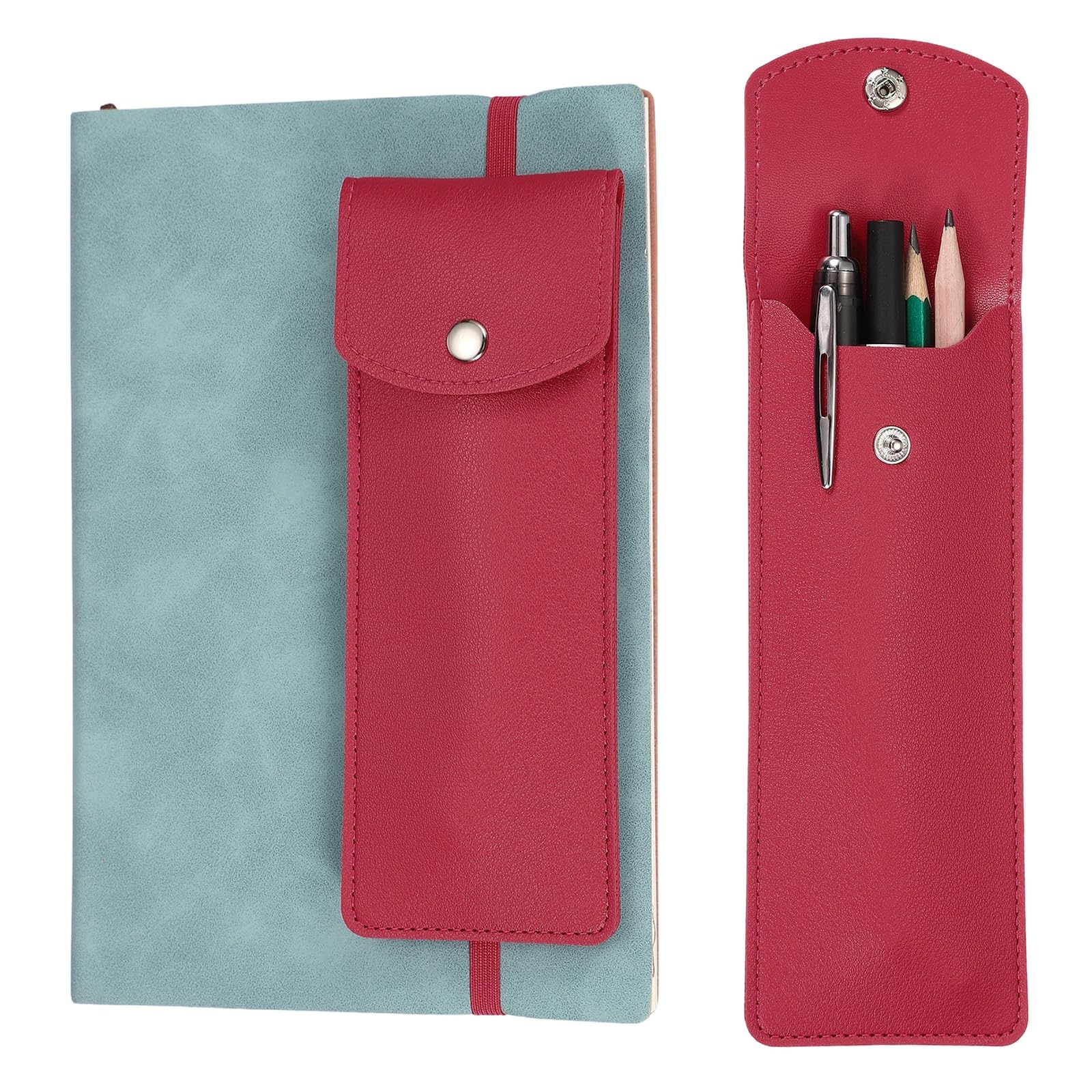 PATIKIL Elastic Band Pen Holder, Adjustable Leather Pen Sleeve Pouch for Notebook Journal Planner Tablet Office Classroom, Fuchsia