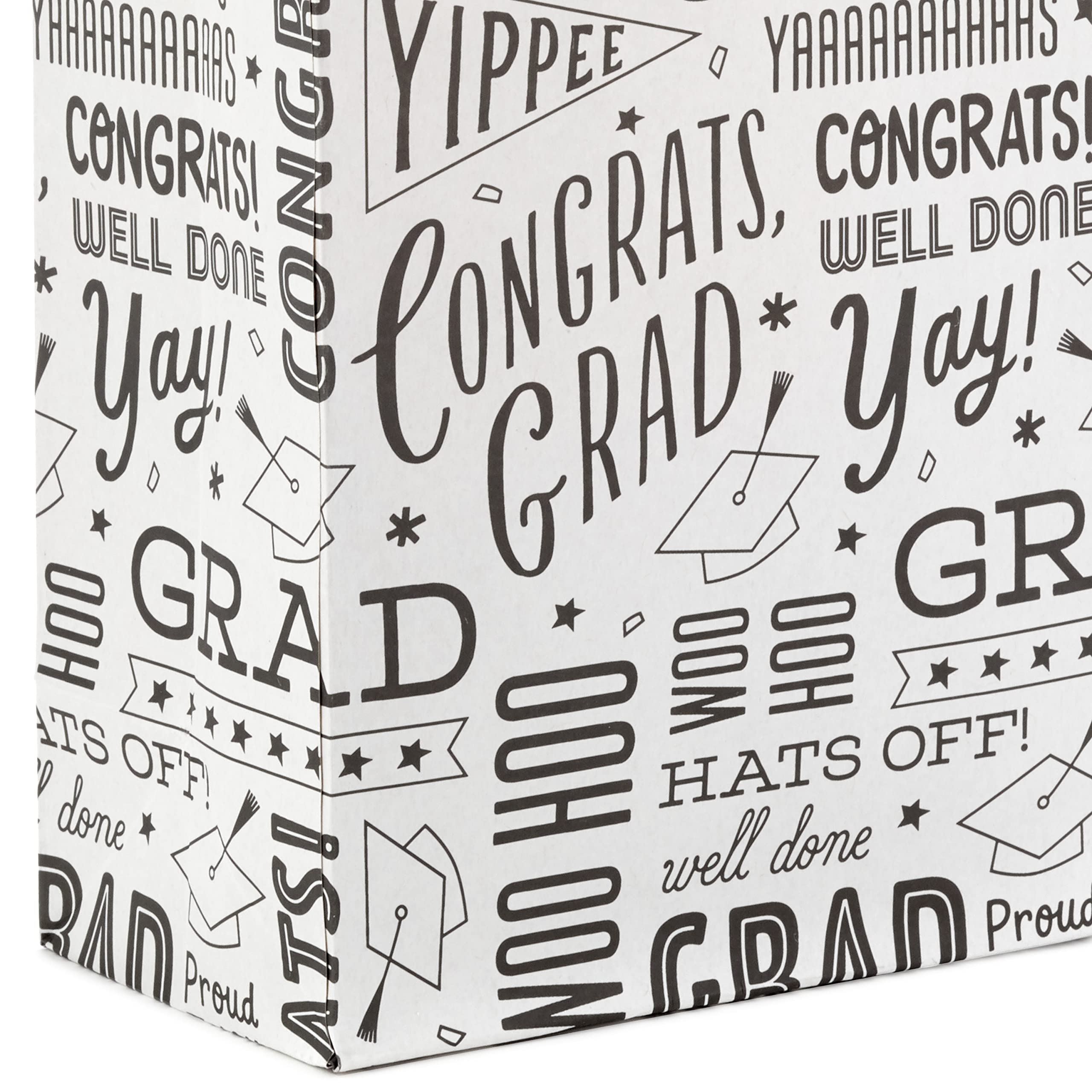 Hallmark 6" Small Graduation Gift Bag Bundle (8 Bags, 2 Designs: Kraft Congrats, Grad, Black and White) for High School Graduates, Preschool, Kindergarten, College, Open House Party Favors