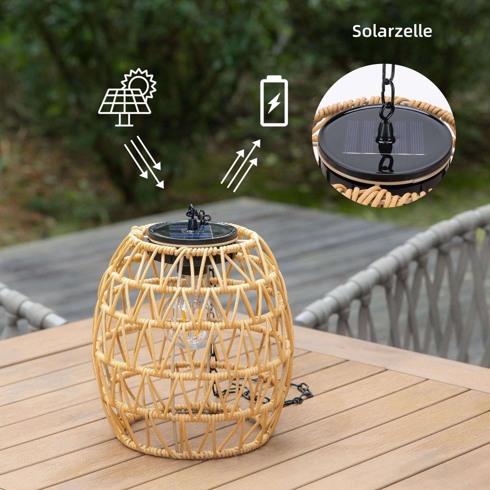 Pearlstar Solarlampen für Außen hängend, Rattan Solarlaterne für Außen wetterfest, Solarleuchten Garten im böhmischen Stil für Balkon, Terrasse, Patio, Hof-Deko