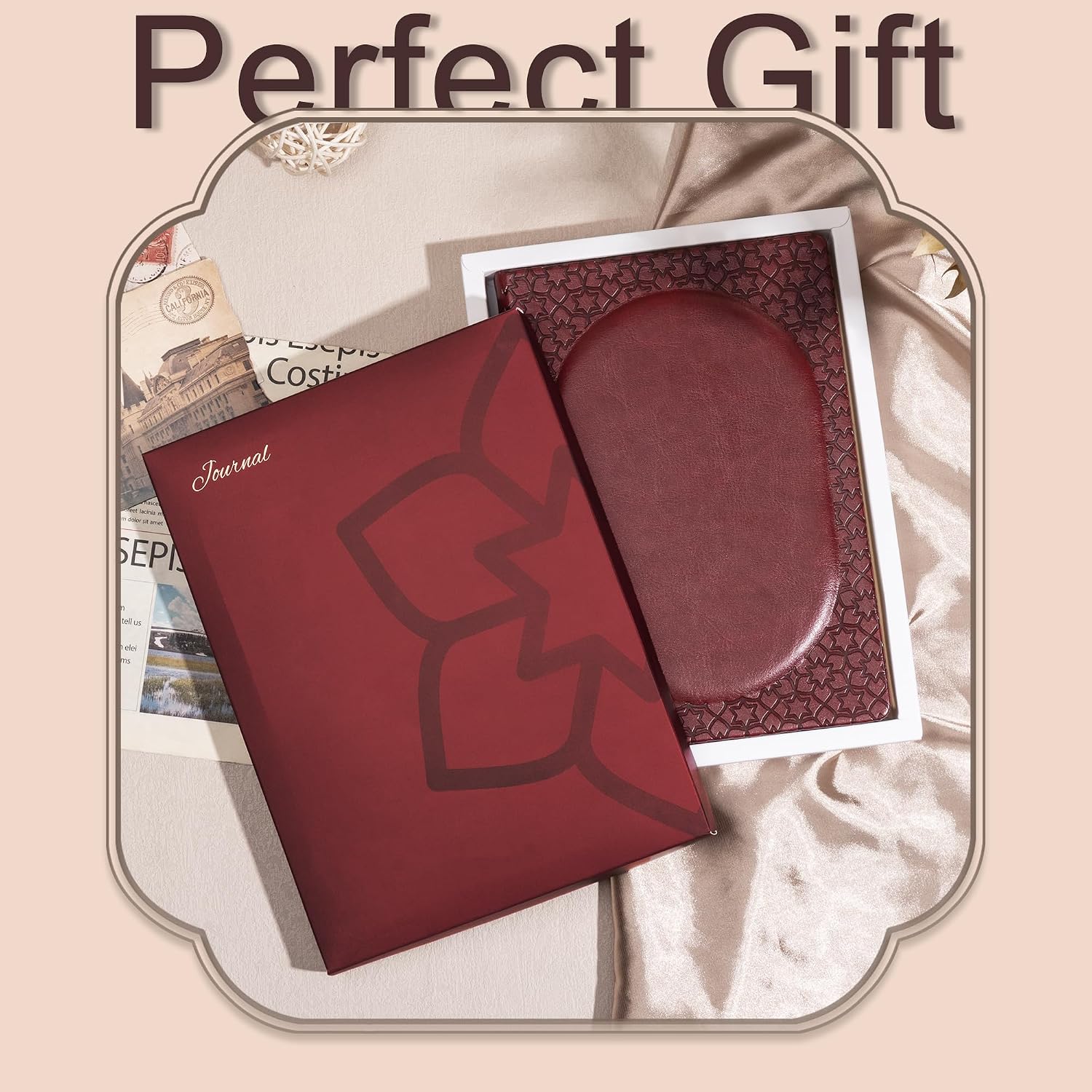 CAGIE Luxury Leather Journal for Women, Wine Red A5 Hardcover Lined Notebook with Gold Edges, 100 GSM 256 Pages Vintage Writing Diary