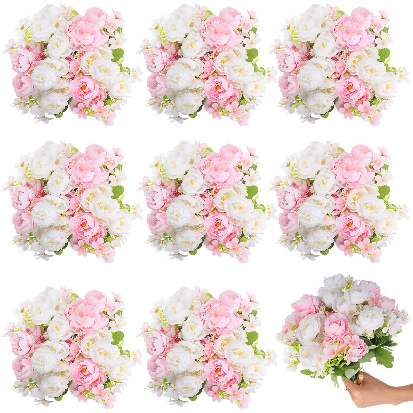 Hanaive 200 Pcs Artificial Peony Flowers 40 Bunches Fake Elegant Flower with Stems Arrangement Bouquet Fake Peonies for Table Centerpieces Decor Home Wedding DIY or Holding Flowers (Pink & White)