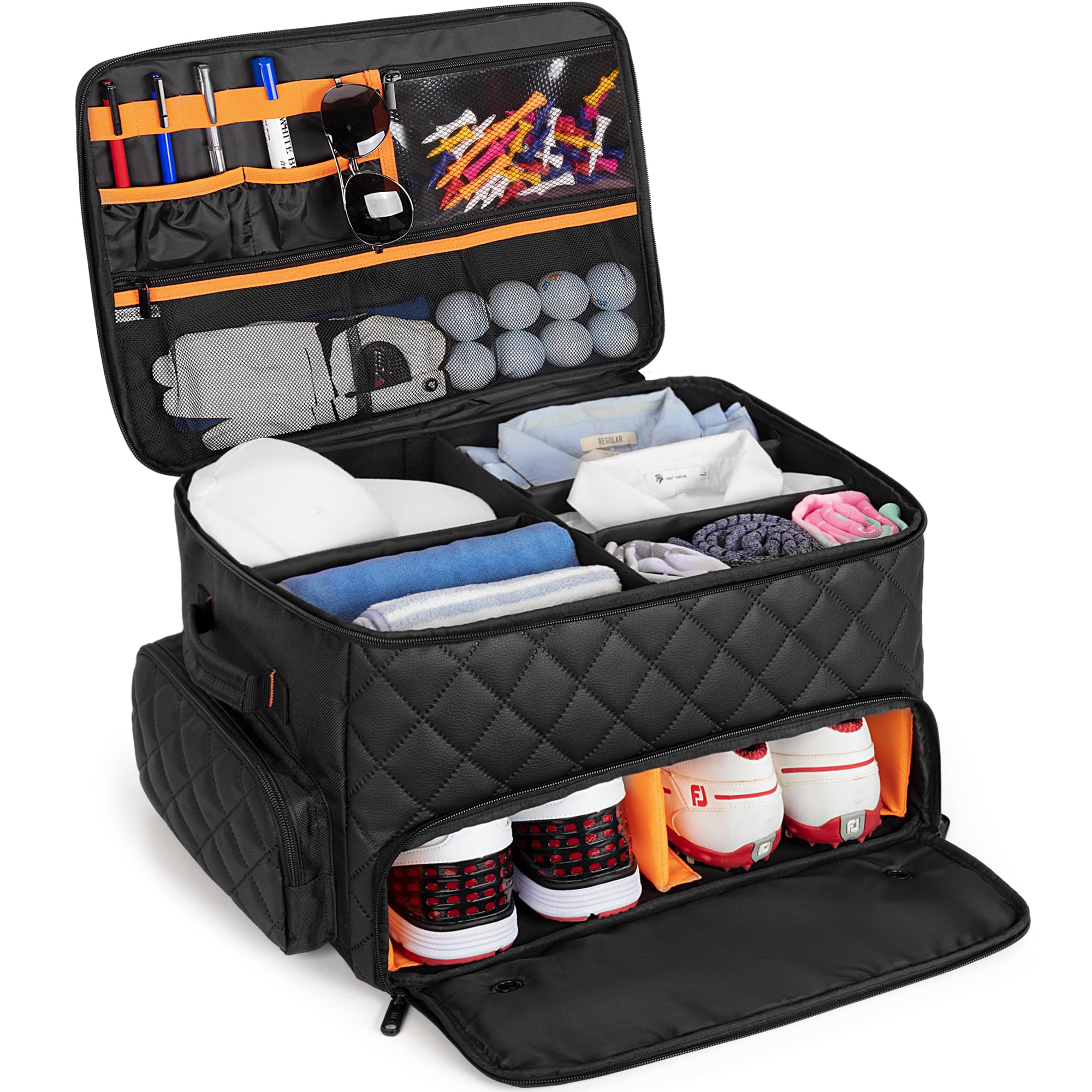 PGmoon Organizer per Bagagliaio da Golf a 2 Strati, Borsa per Riporre Auto da Golf con Scomparto Ventilato per 2 Aia di Scarpe, Armadietto per Auto da Golf per Palline, Vestiti, Tee, Guanti