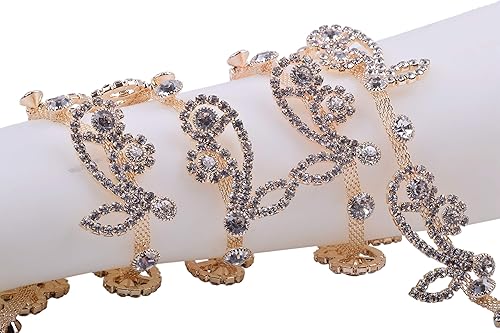 KAOYOO Cadena de diamantes de imitación de cristal en forma de flor de 1 yarda para manualidades de costura, ropa, bricolaje, adornos de ramo de