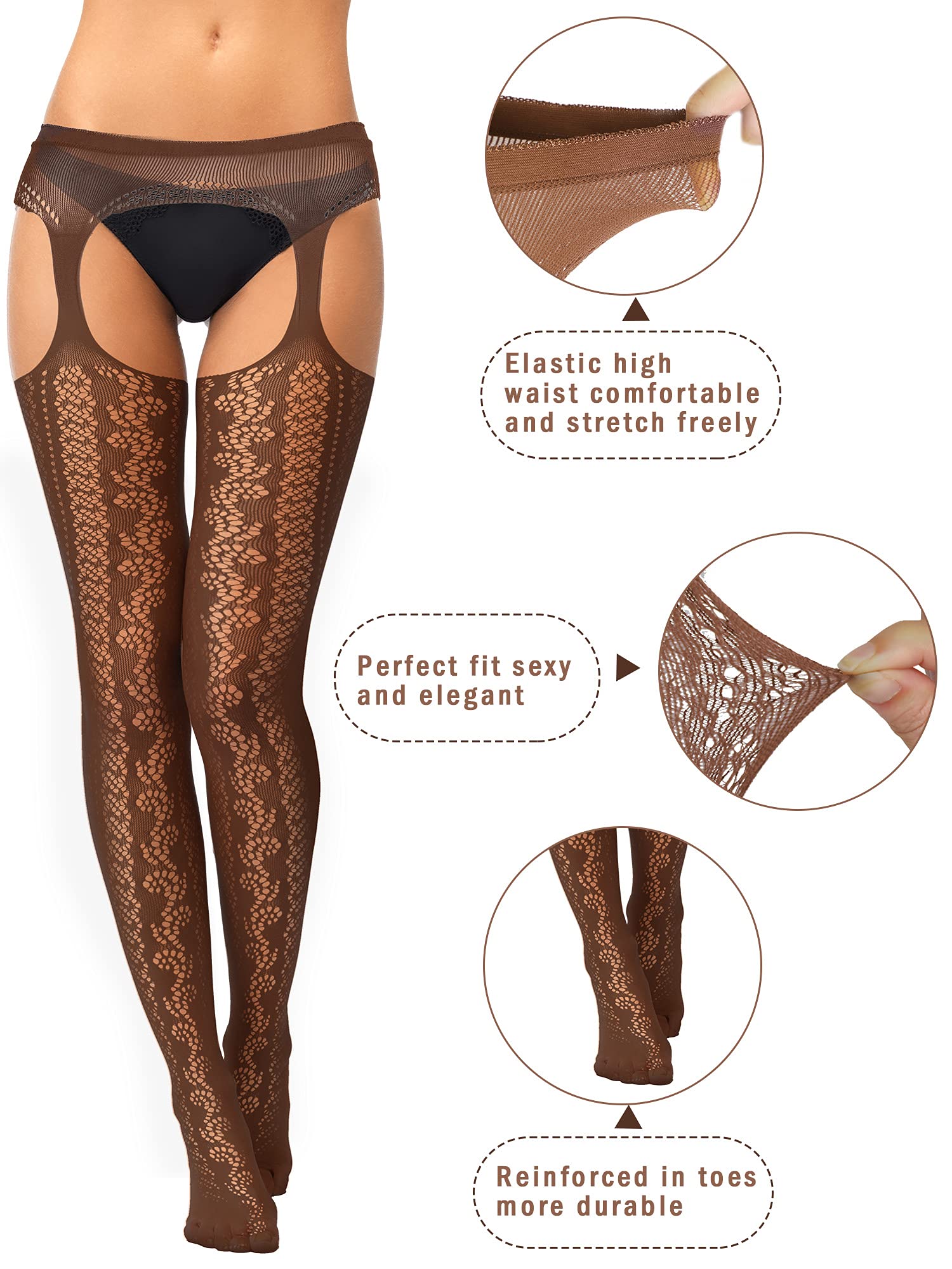 6 Pairs Women Fishnet Thigh High Stockings Garter Belts and Suspender Pantyhose Stockings for Halloween