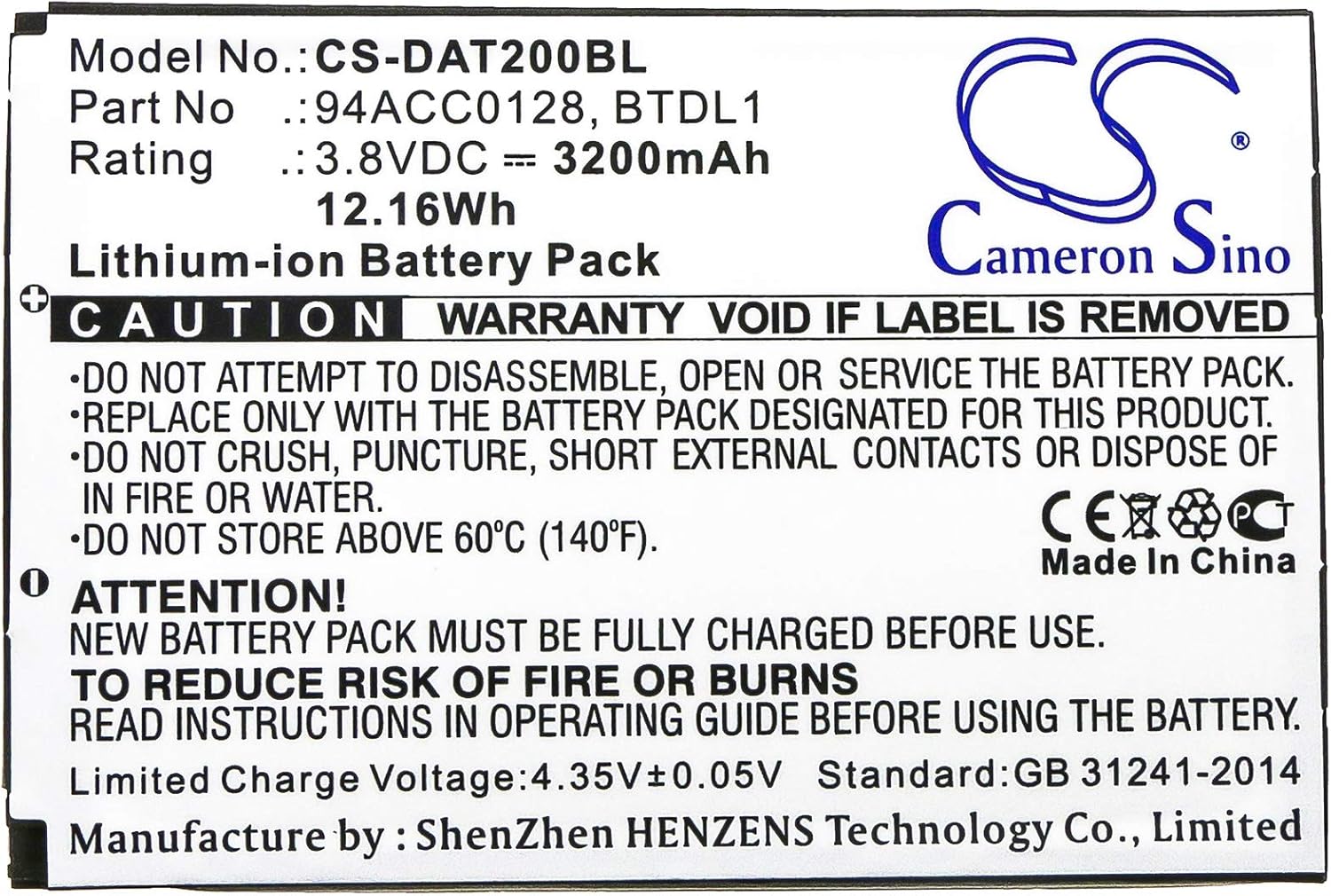 Cameron Sino New 3200mAh Replacement Battery for Datalogic Axist, DL-Axist