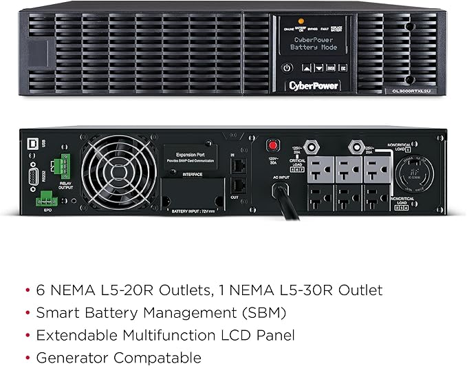 CyberPower OL3000RTXL2U UPS Online 3000VA/2700W 7 Outlets 2U Rack/Torre miniatura 3