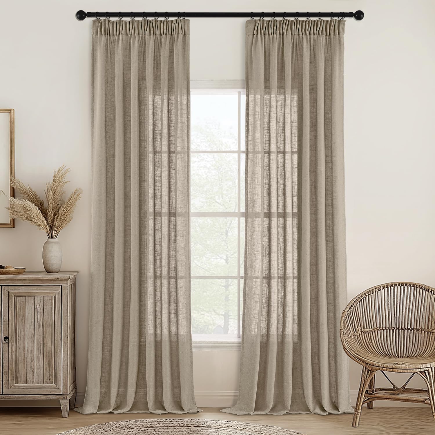 MIULEE Gardinen Vorhänge mit ösen Voile Vorhang Modern Leinenoptik Halbtransparent