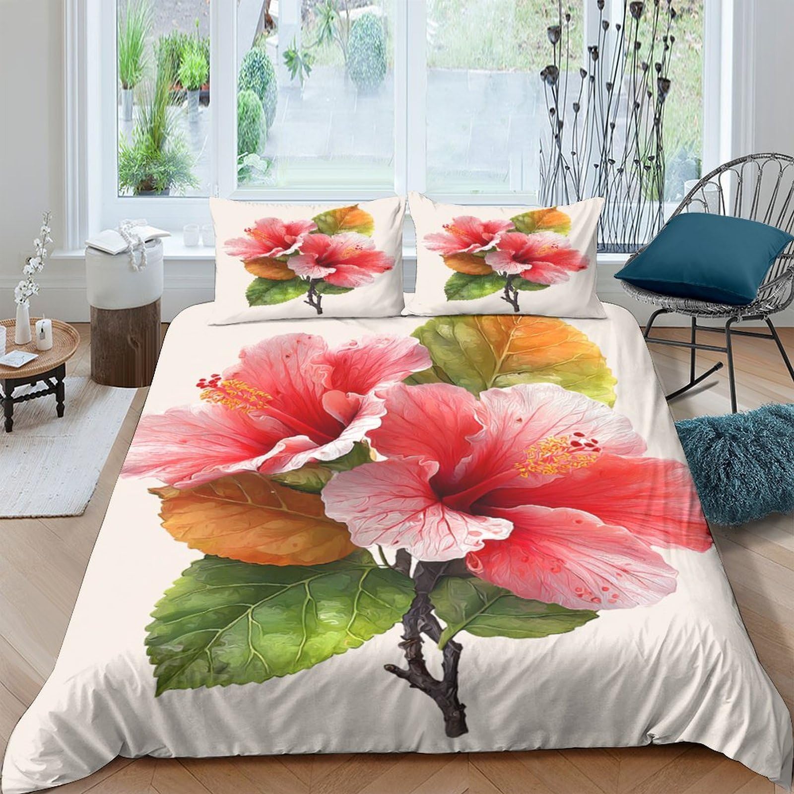 Ctjqhvkz Style-7 3D Printed Hibiscus Flower Fitted Sheet Microfiber Soft Vibrant Botanical Mattress Cover For Bedroom Apartment Decor Single（135X200cm）