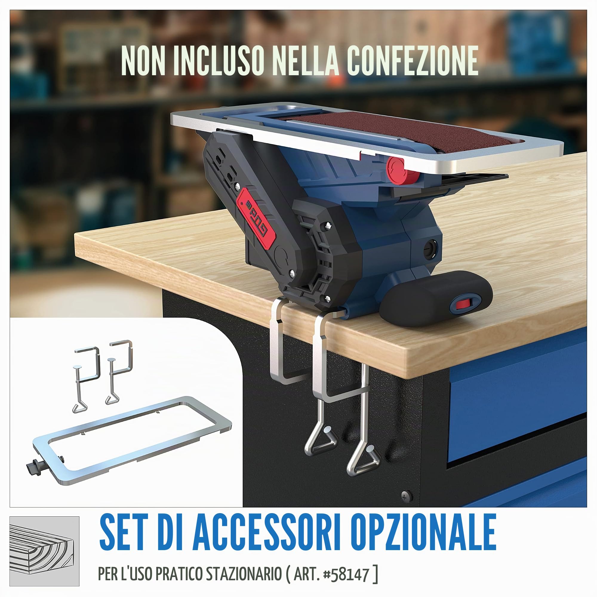 Güde 58146 BS 76-900 E - Smerigliatrice a nastro (230 V, 76 x 160 mm, sistema di sostituzione rapida, ruote orientabili regolabili, 2 pali abrasivi K80)